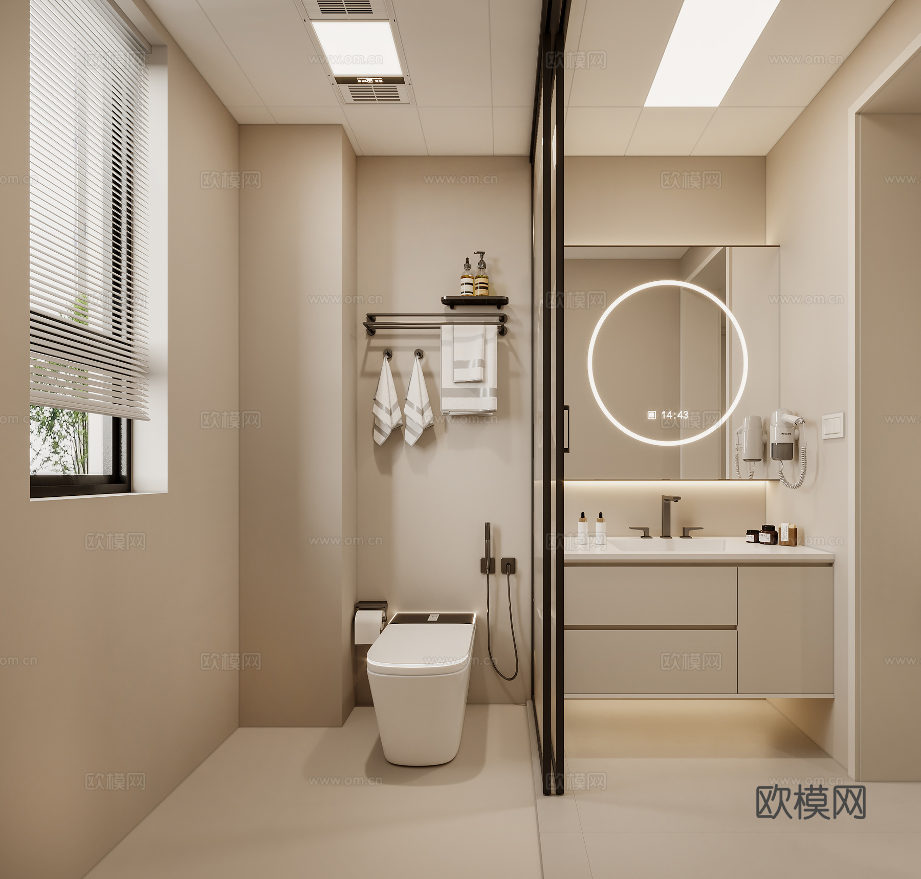 现代奶油风卫生间 洗手台 镜子 马桶3d模型