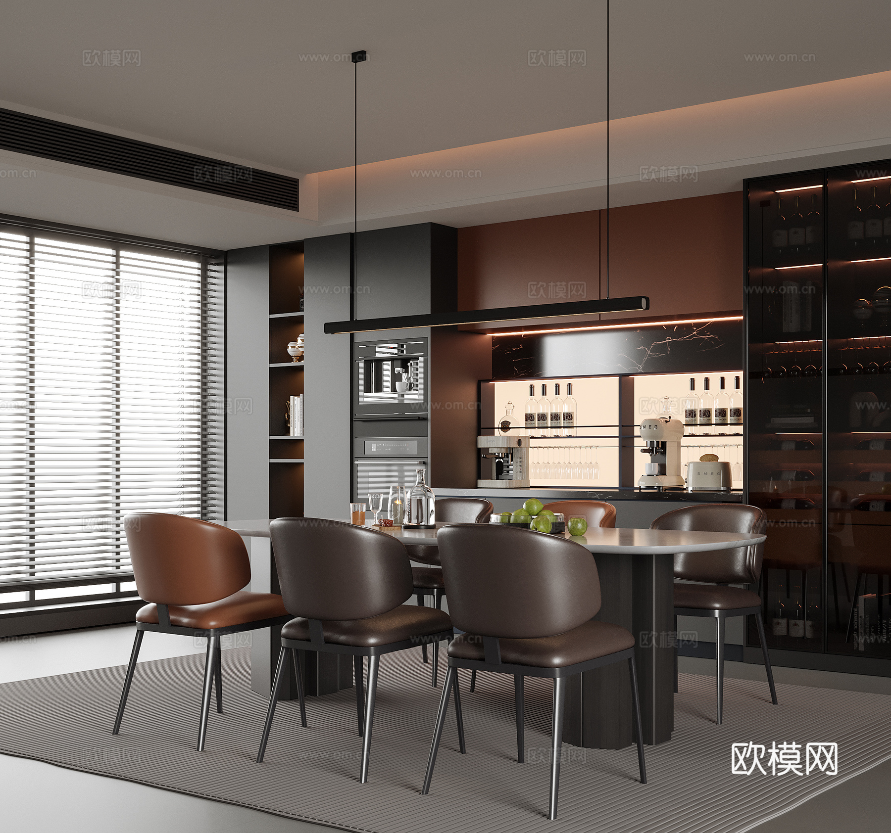 现代餐厅 酒柜 餐边柜 餐椅3d模型