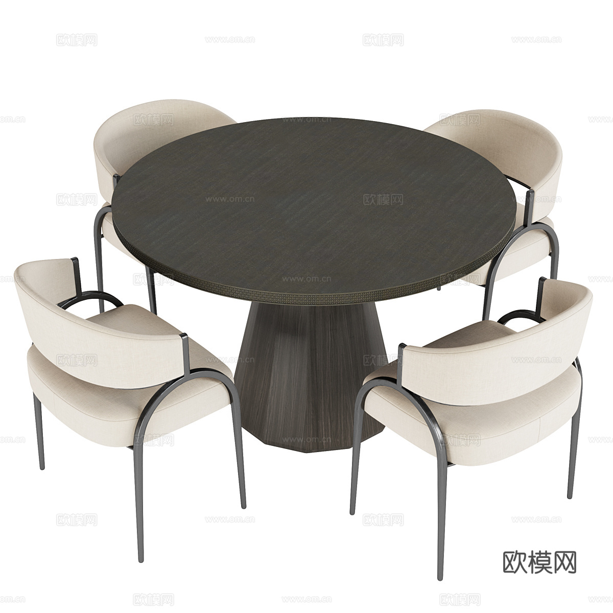 新中式侘寂圆餐桌椅3d模型