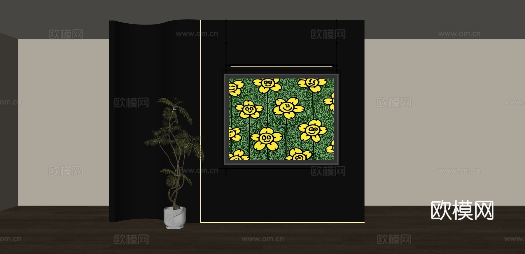 现代涂鸦装饰画 不锈钢吊杆装饰画su模型