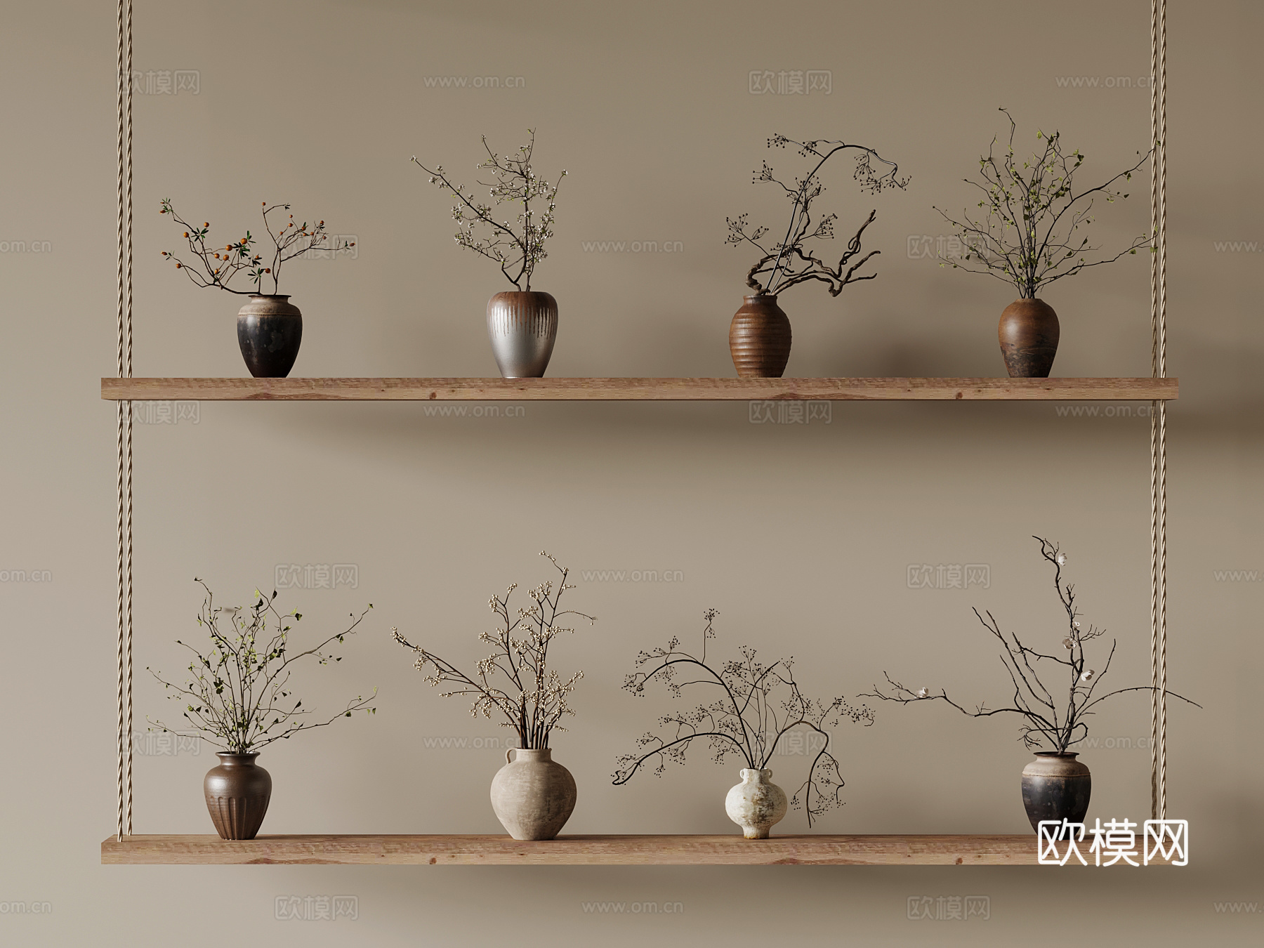 新中式花瓶 插花 枯枝摆件3d模型
