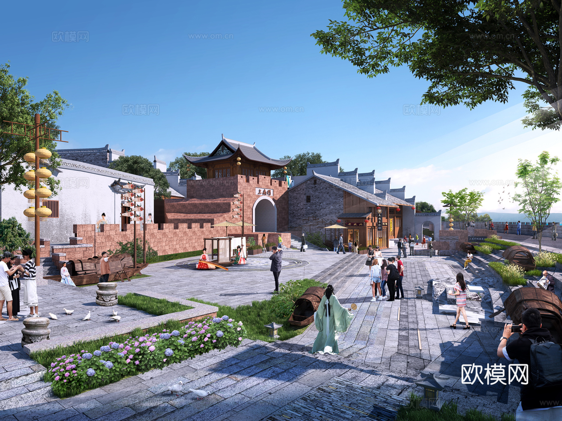 中式 城门楼 古建城墙3d模型