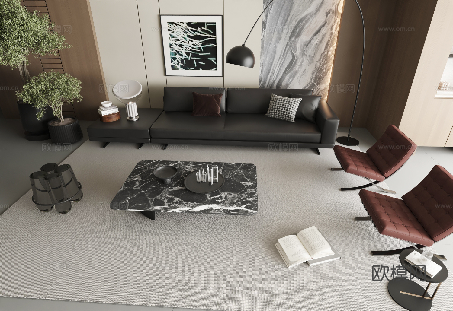 意式风格沙发茶几组合3d模型