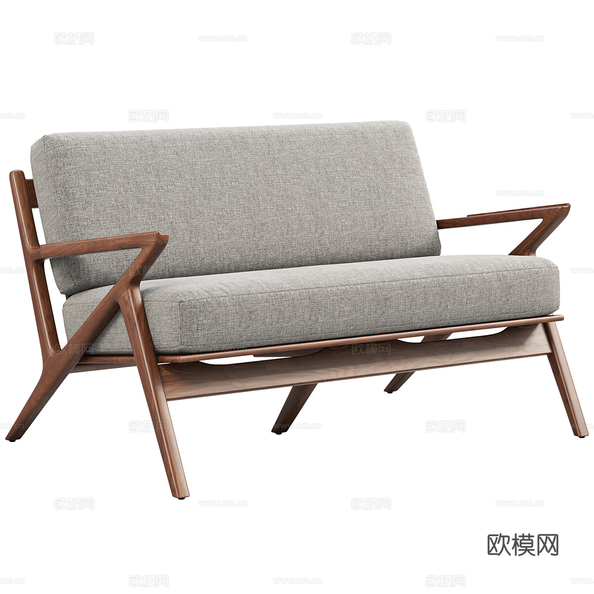新中式木质布艺双人沙发3d模型