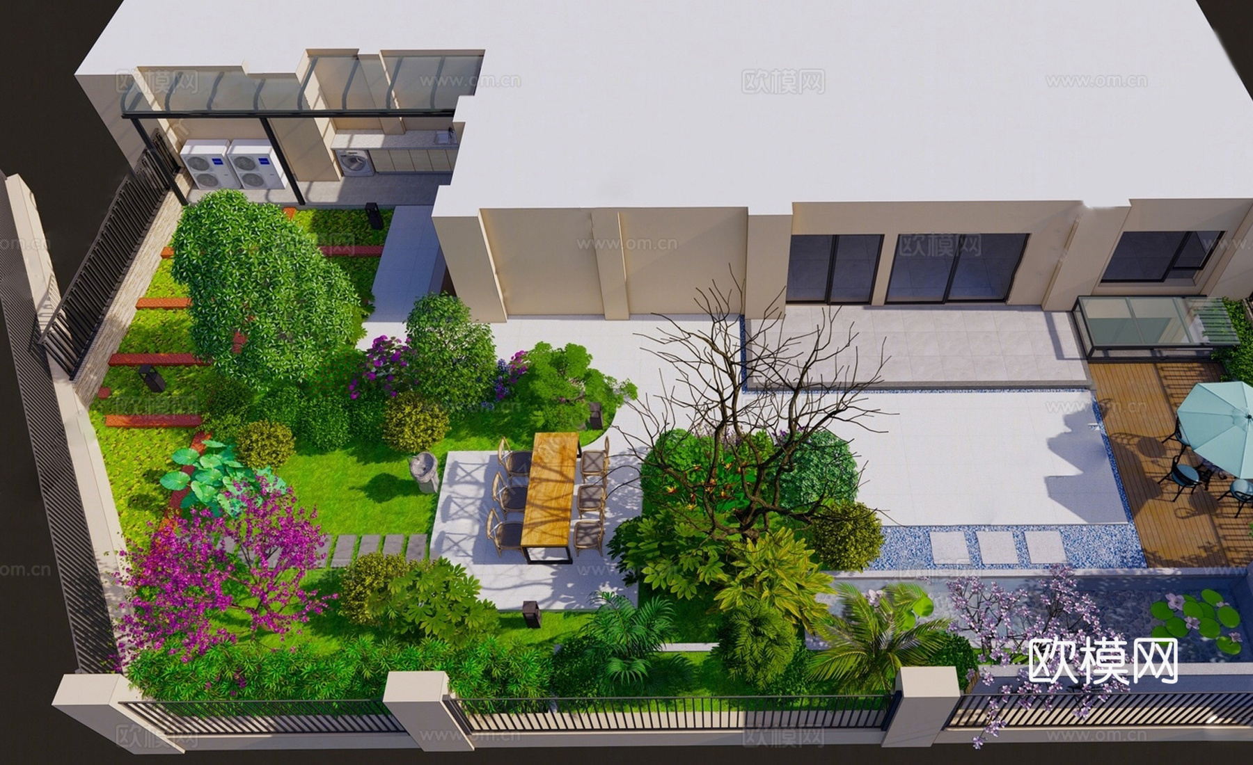 现代屋顶花园 空中花园 庭院花园su模型