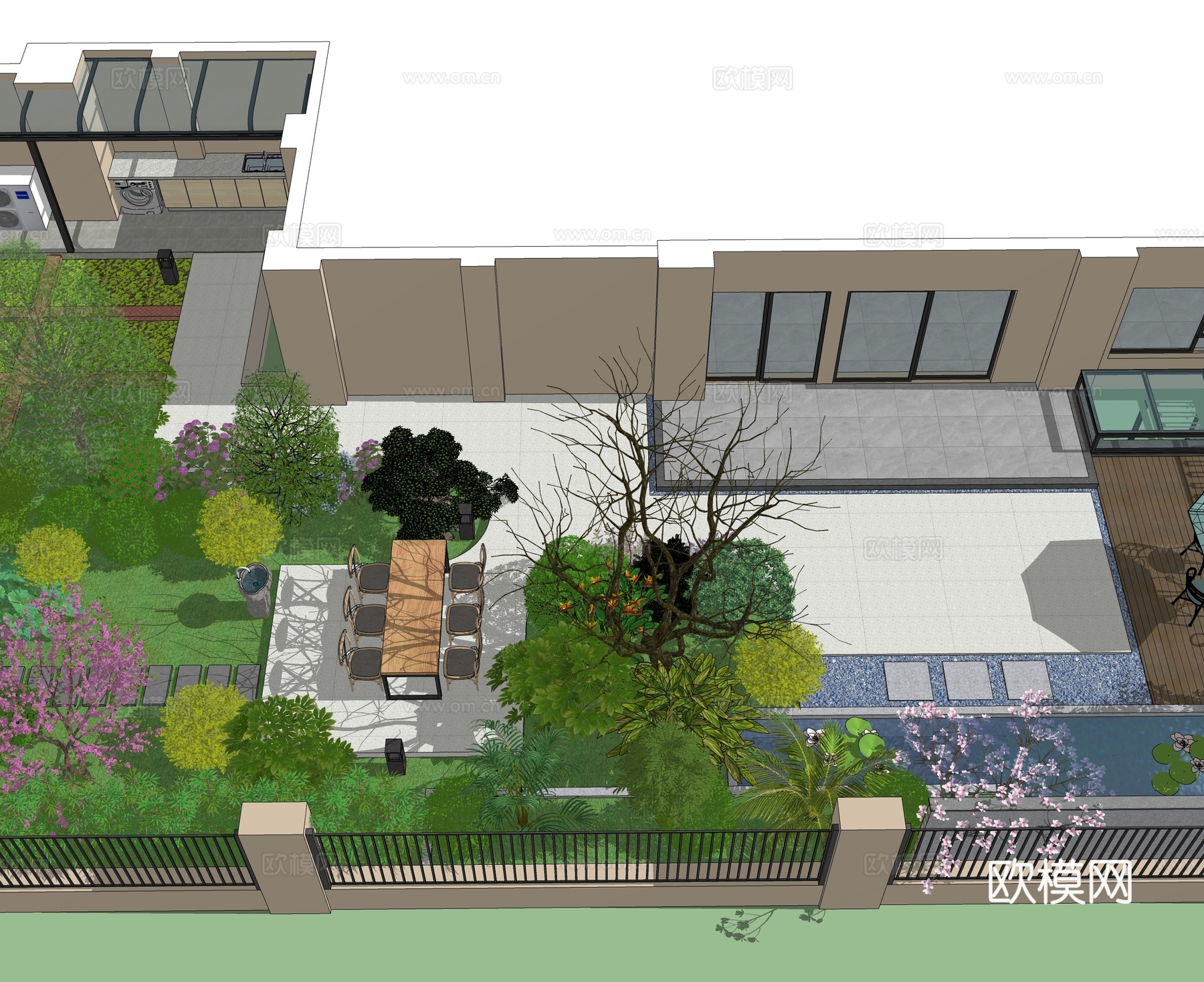 现代屋顶花园 空中花园 庭院花园su模型