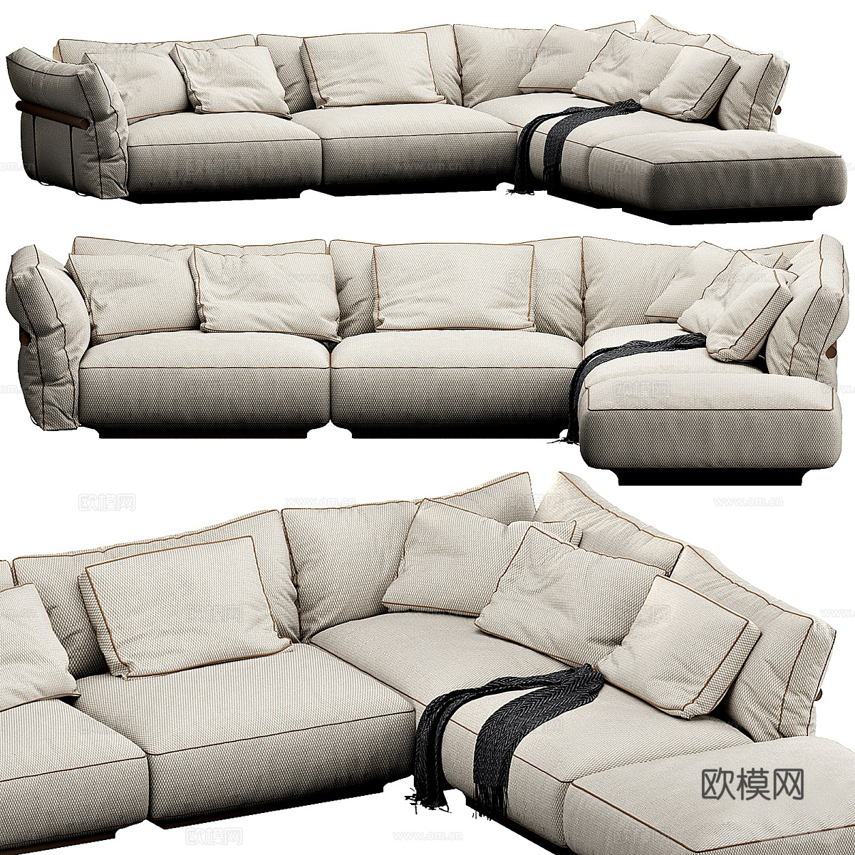 现代意式布艺转角沙发3d模型