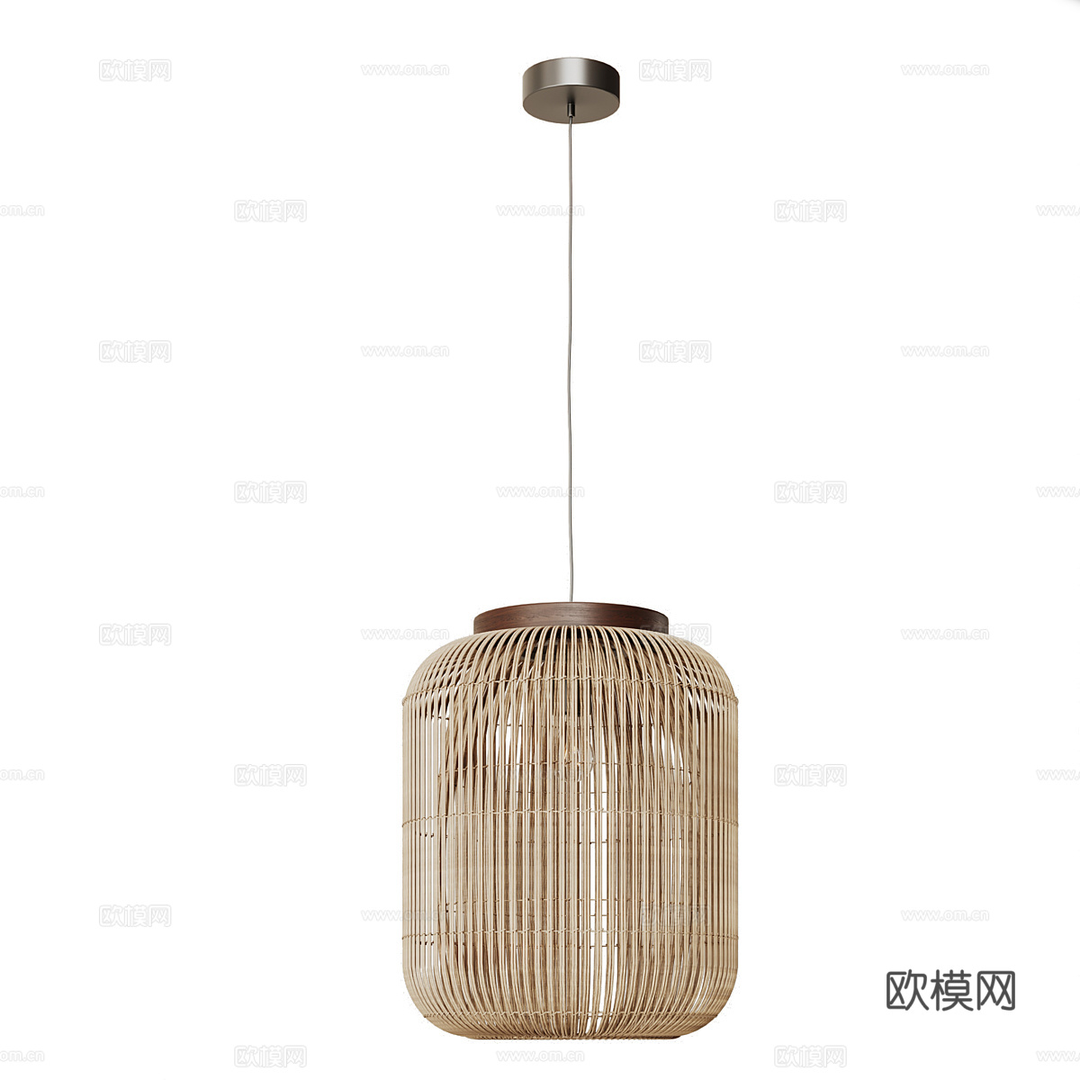 新中式茶几藤编装饰吊灯3d模型