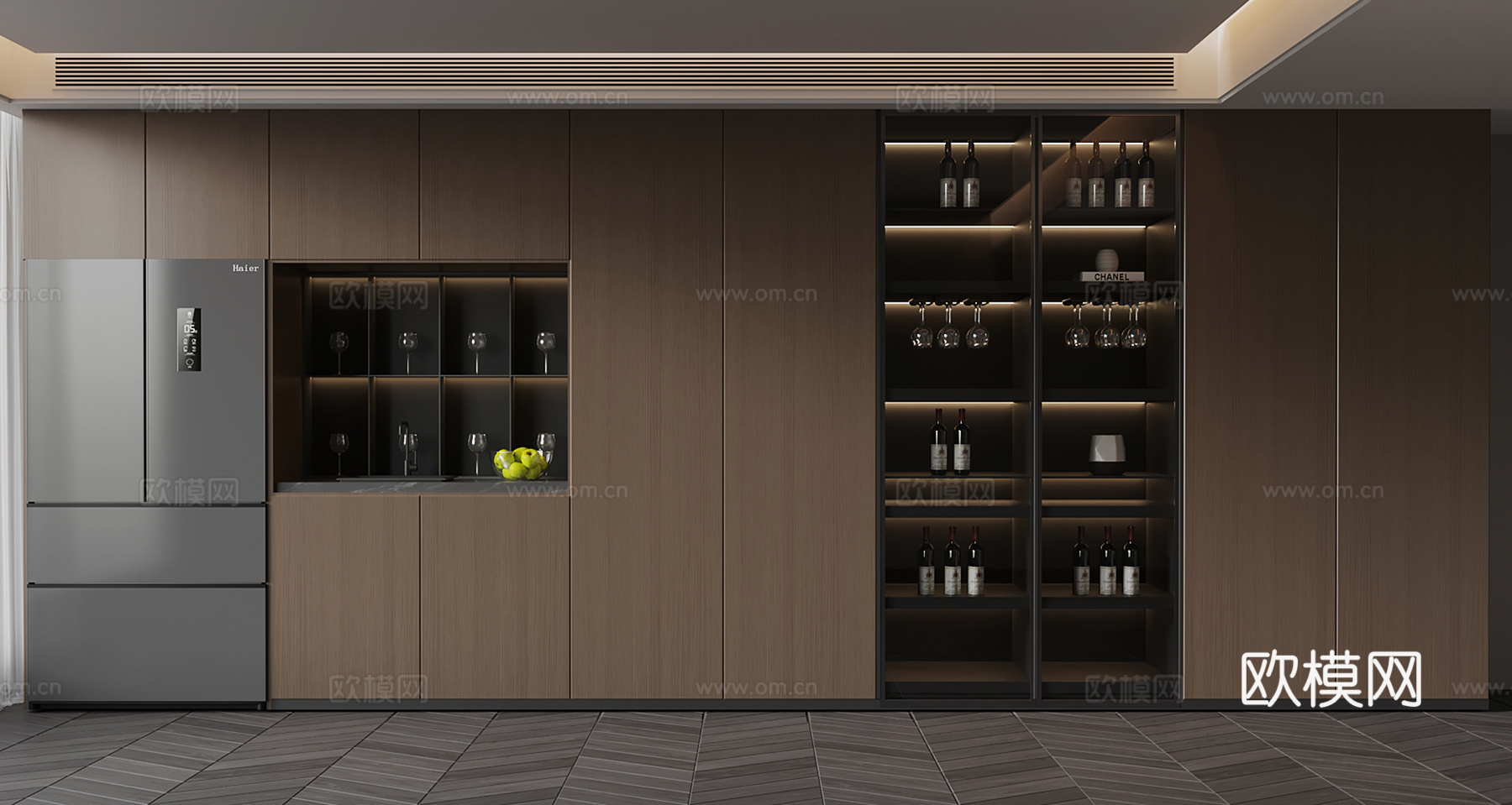 意式极简酒柜 红酒 酒杯3d模型