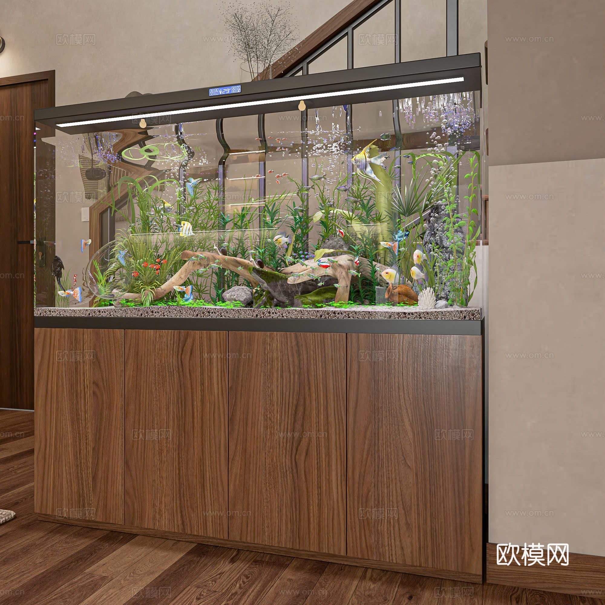 现代美式loft公寓 客厅 卧室 厨房 客厅 沙发茶几组合su模型