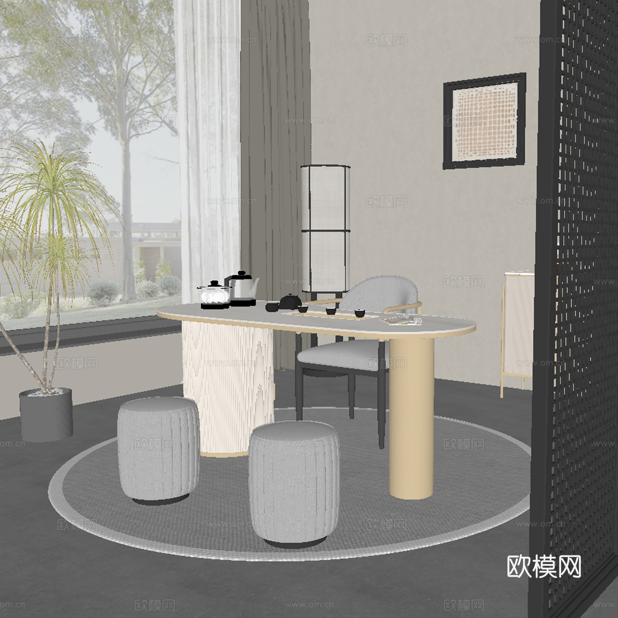 现代茶桌椅su模型