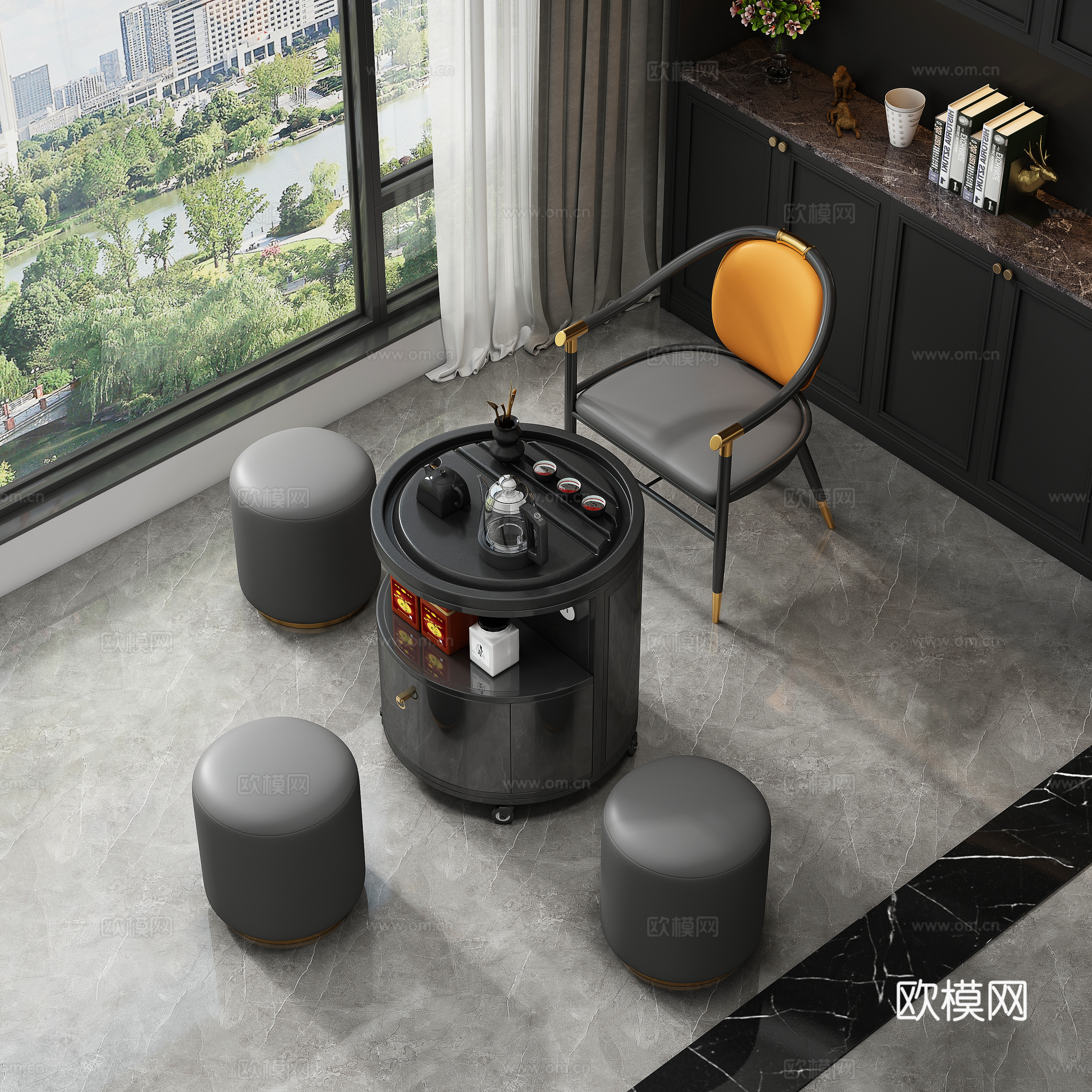 现代茶桌椅su模型