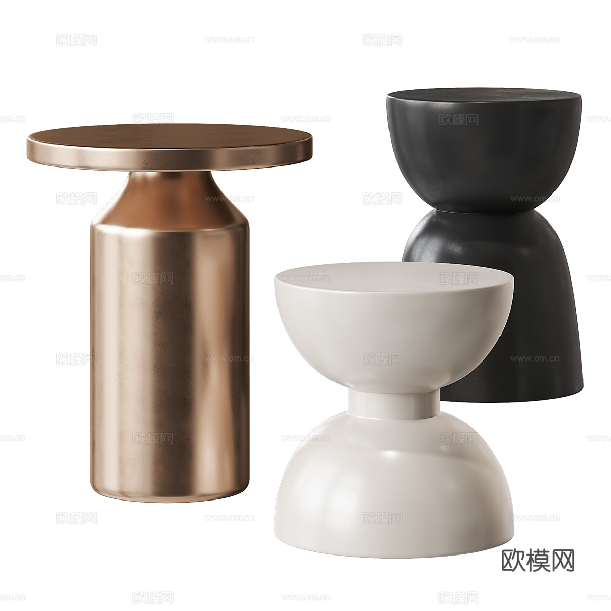 现代奶油轻奢圆边几3d模型