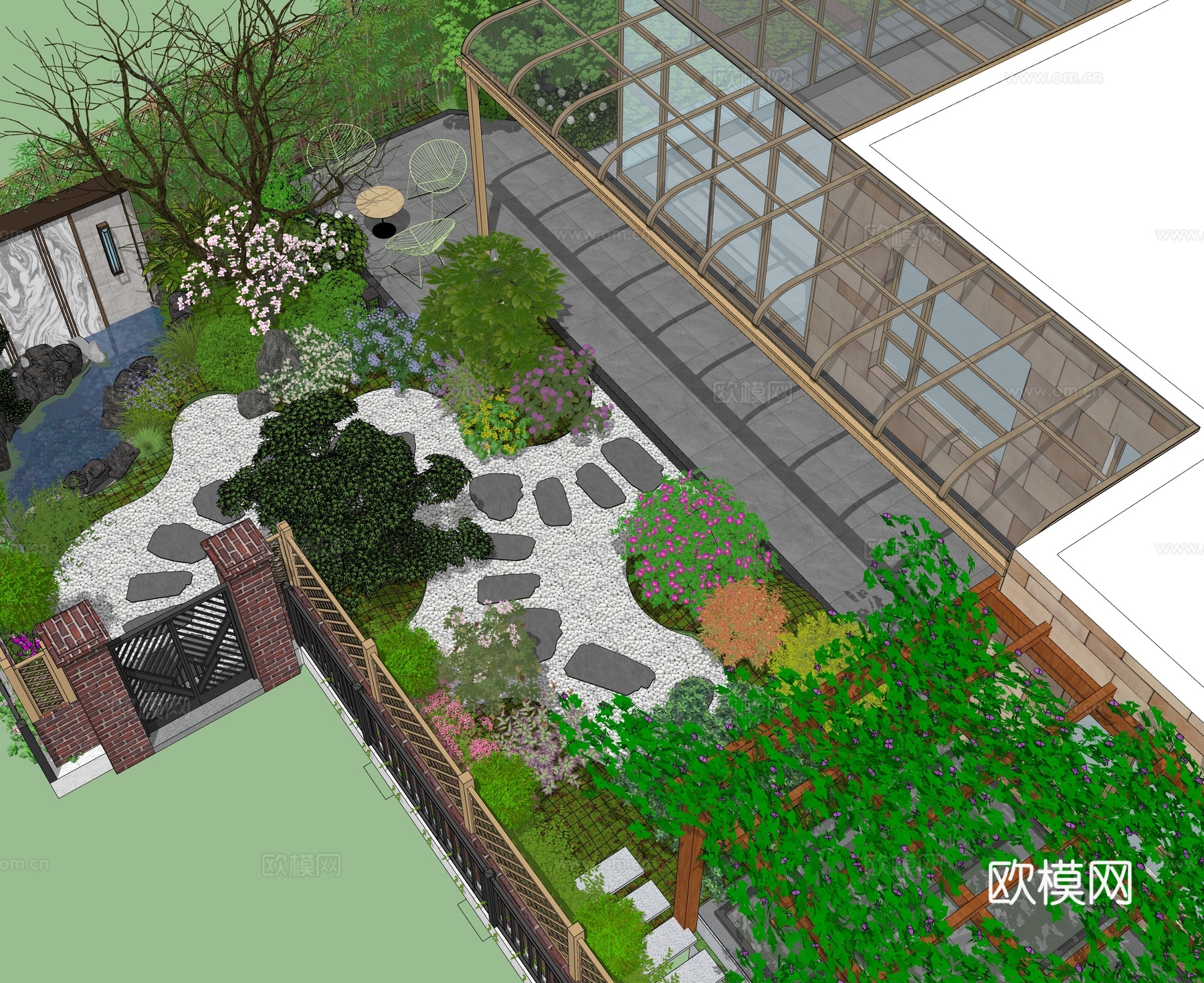 现代屋顶花园 空中花园 庭院花园su模型