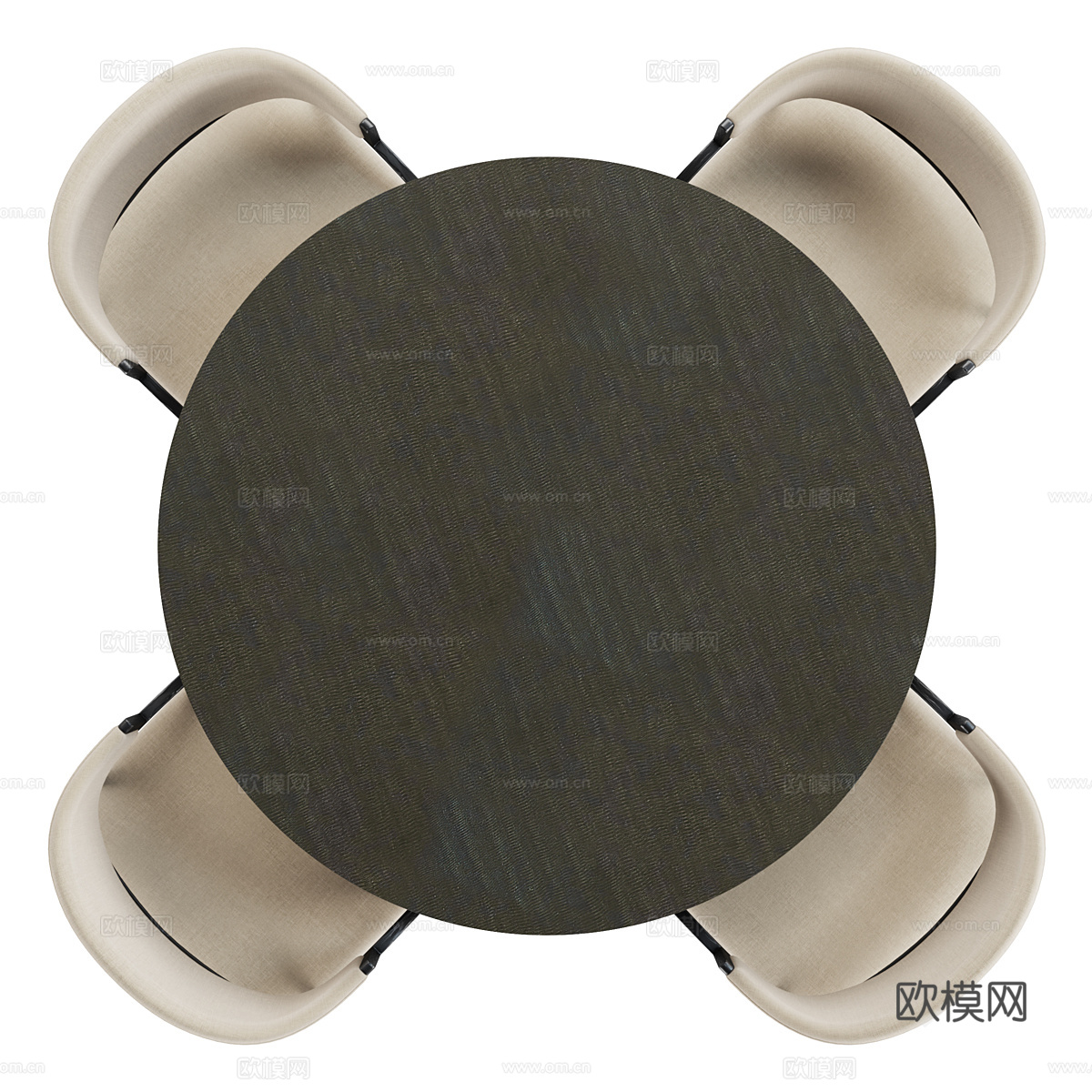 新中式侘寂圆餐桌椅3d模型
