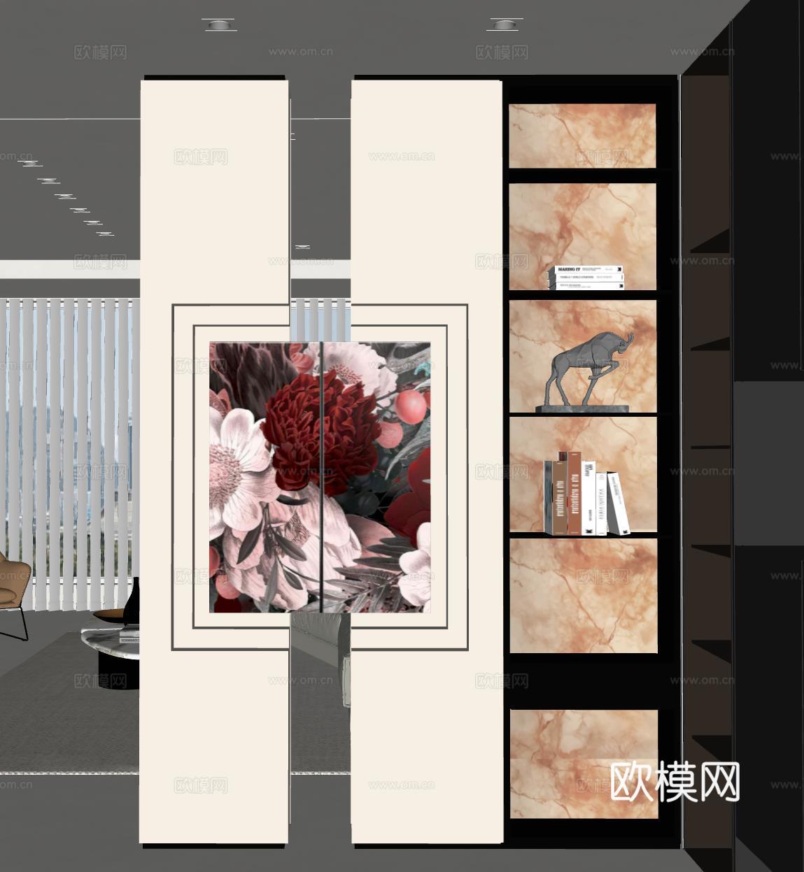 现代玄关过道 装饰性玄关 玄关隔断 入户玄关 透光石背景su模型