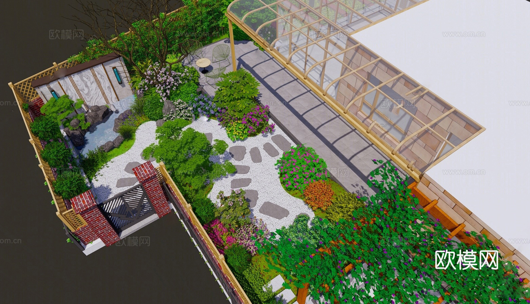 现代屋顶花园 空中花园 庭院花园su模型