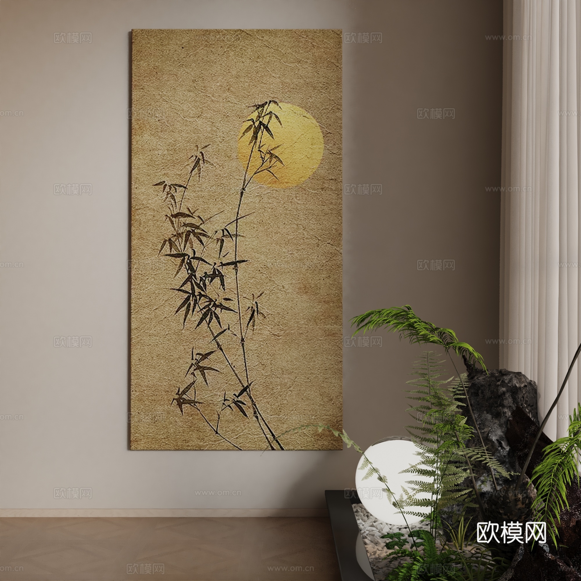 新中式日式禅意客厅玄关茶室挂画3d模型