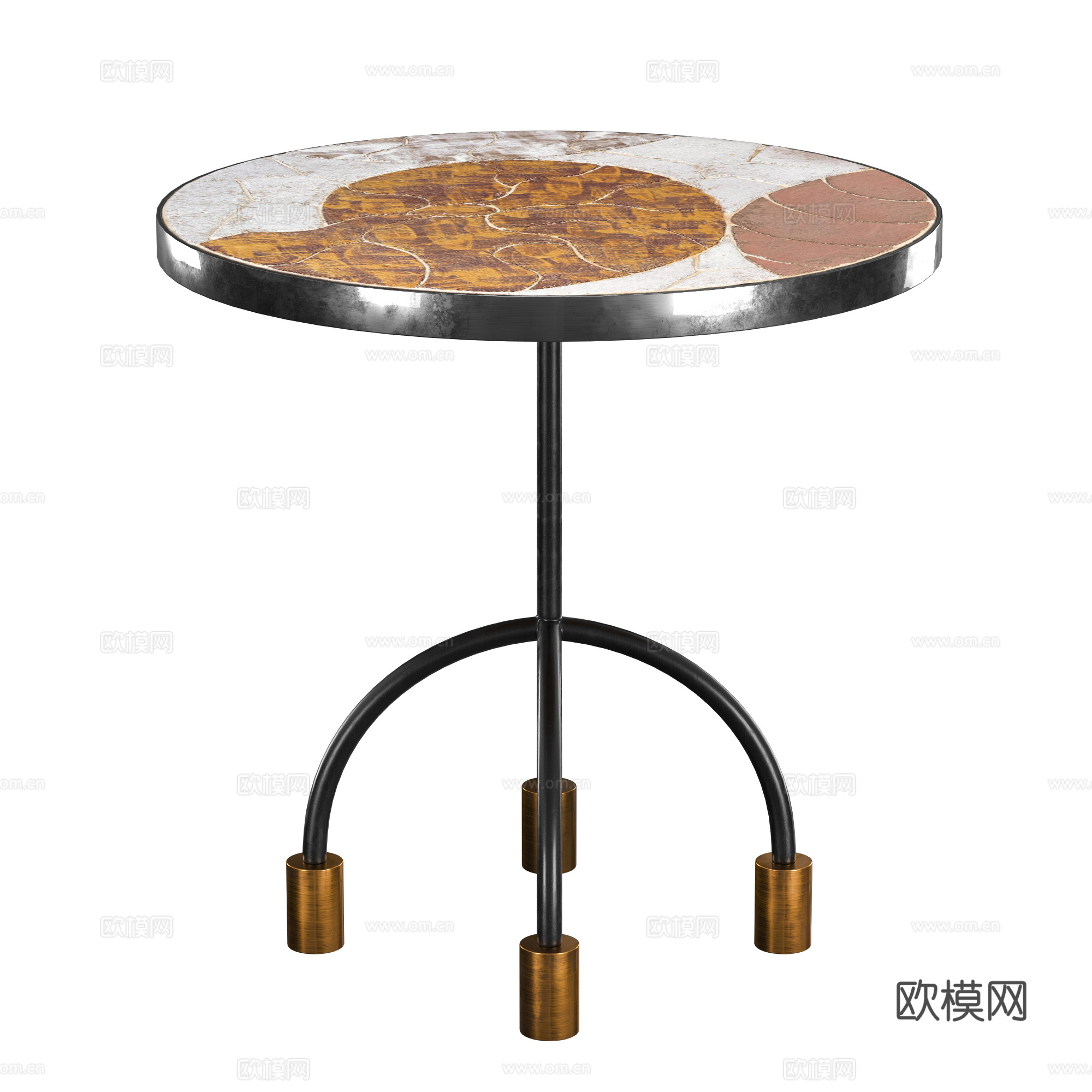 现代意式轻奢金属皮革圆茶几3d模型