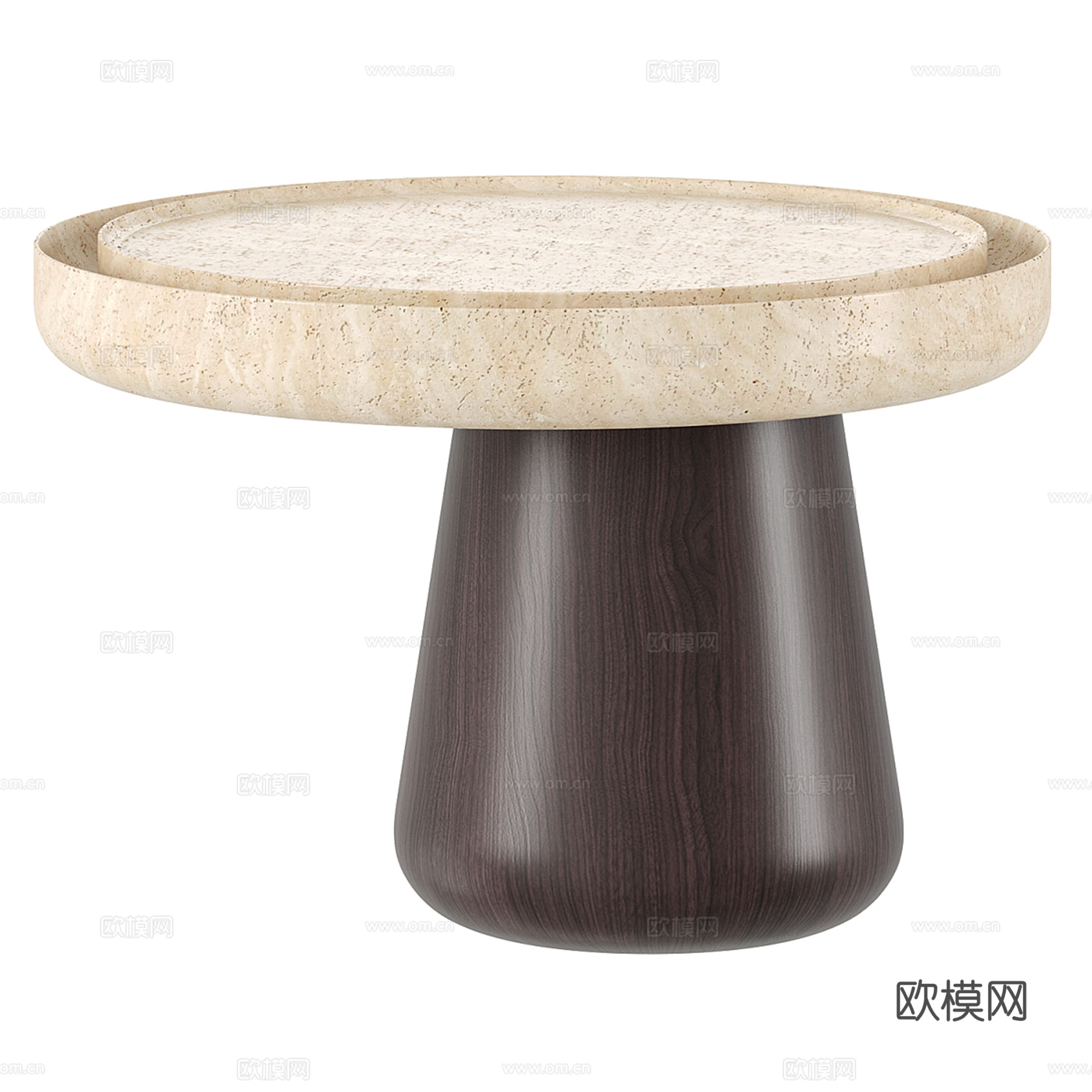侘寂风圆形边几 圆几 茶几组合su模型