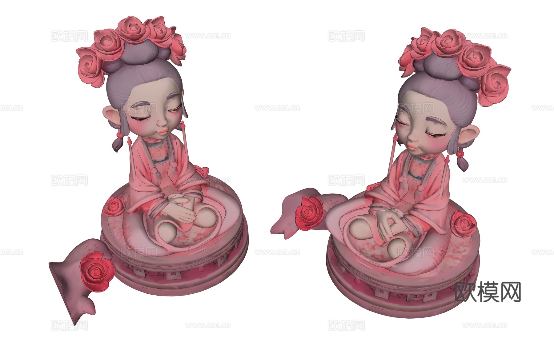 粉色盘坐的玫瑰仙子su模型