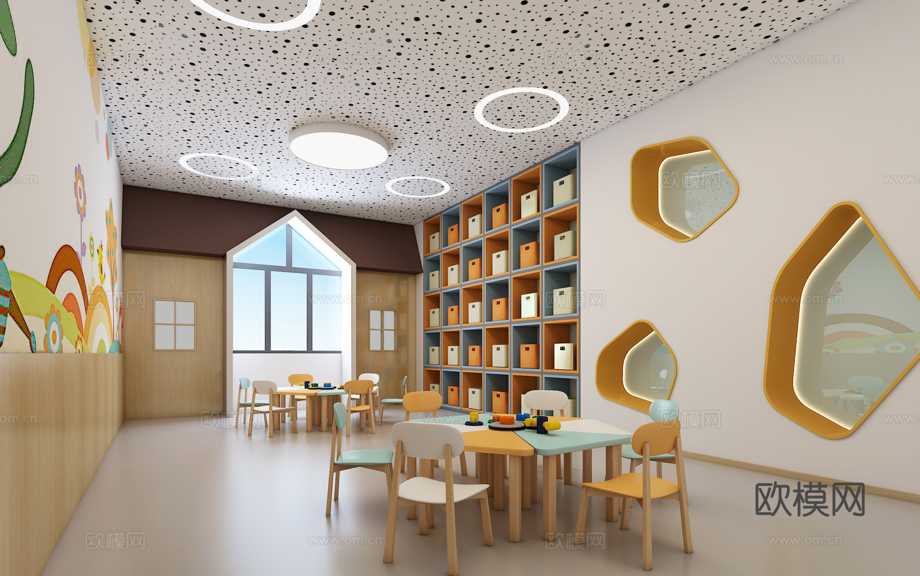 现代教室 儿童 娱乐 学校 小板凳 儿童画 房子造型3d模型