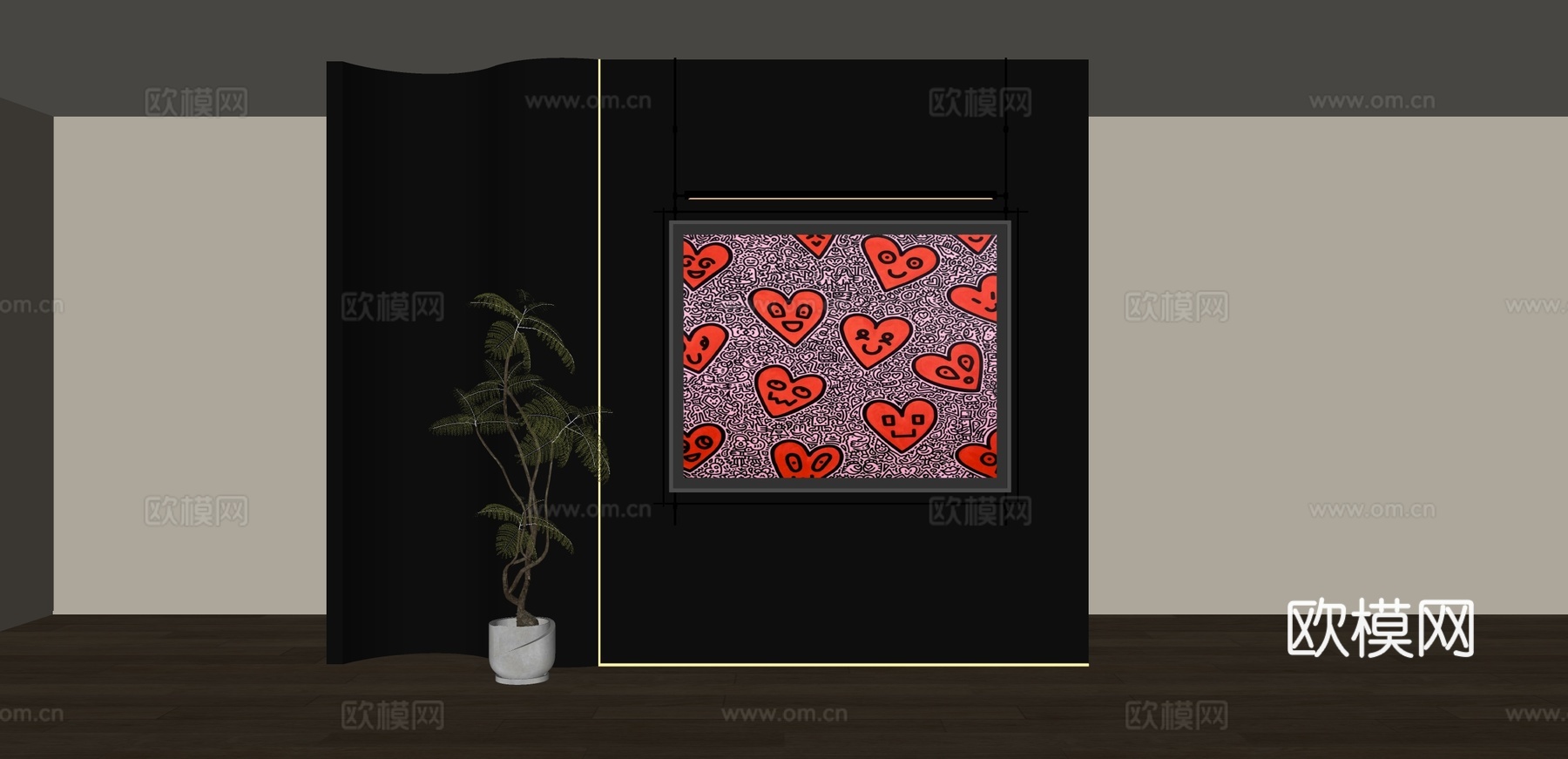 现代涂鸦装饰画 不锈钢吊杆装饰画su模型