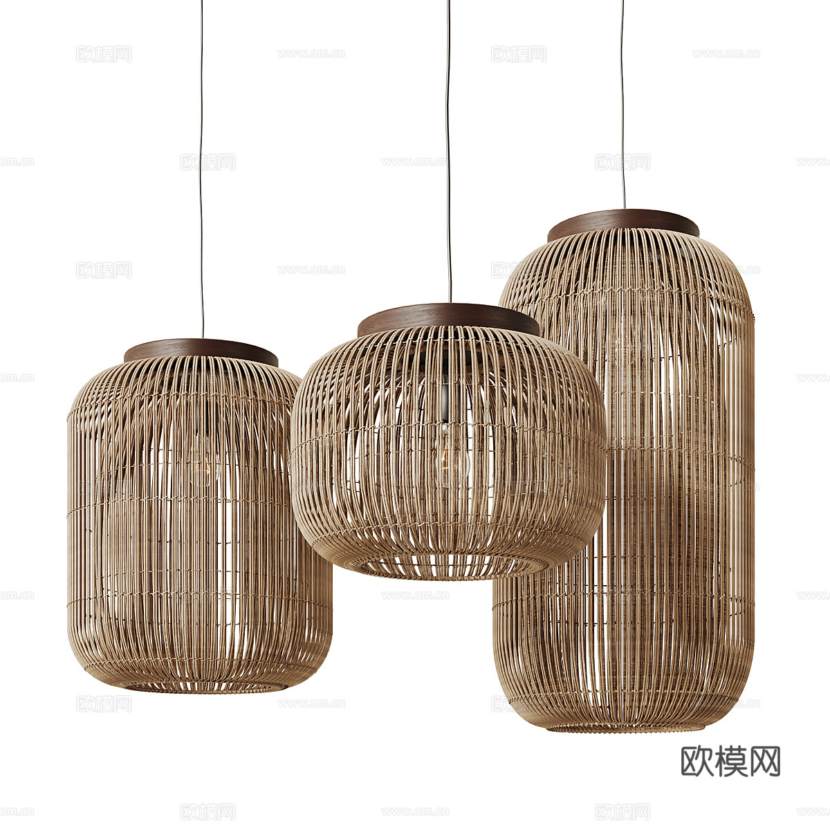 新中式茶几藤编装饰吊灯3d模型