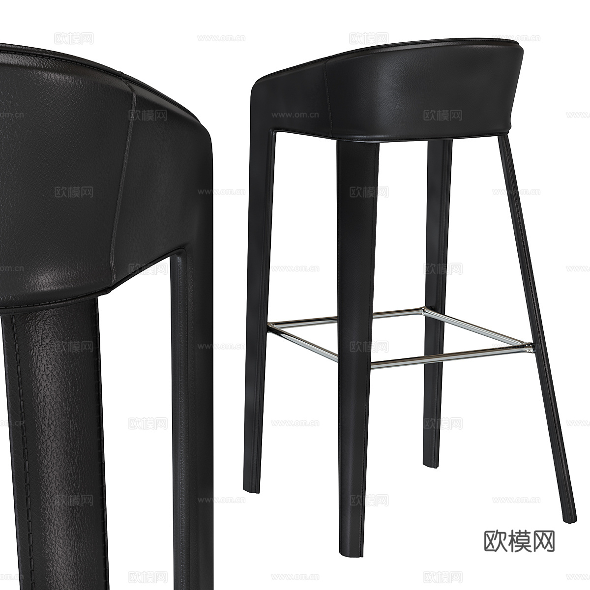 现代意式轻奢皮革吧台椅3d模型