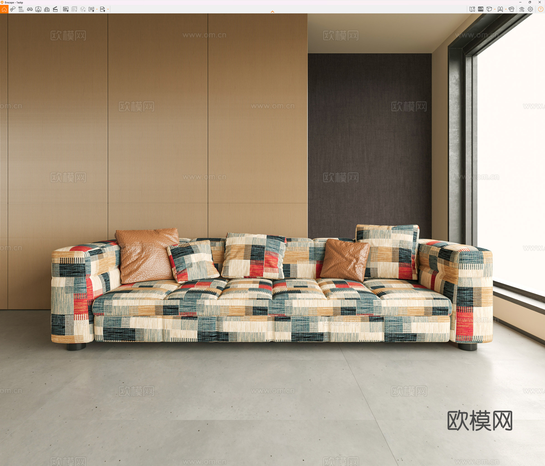 现代意式双人沙发 直排沙发 minotti 休闲沙发 办公室su模型
