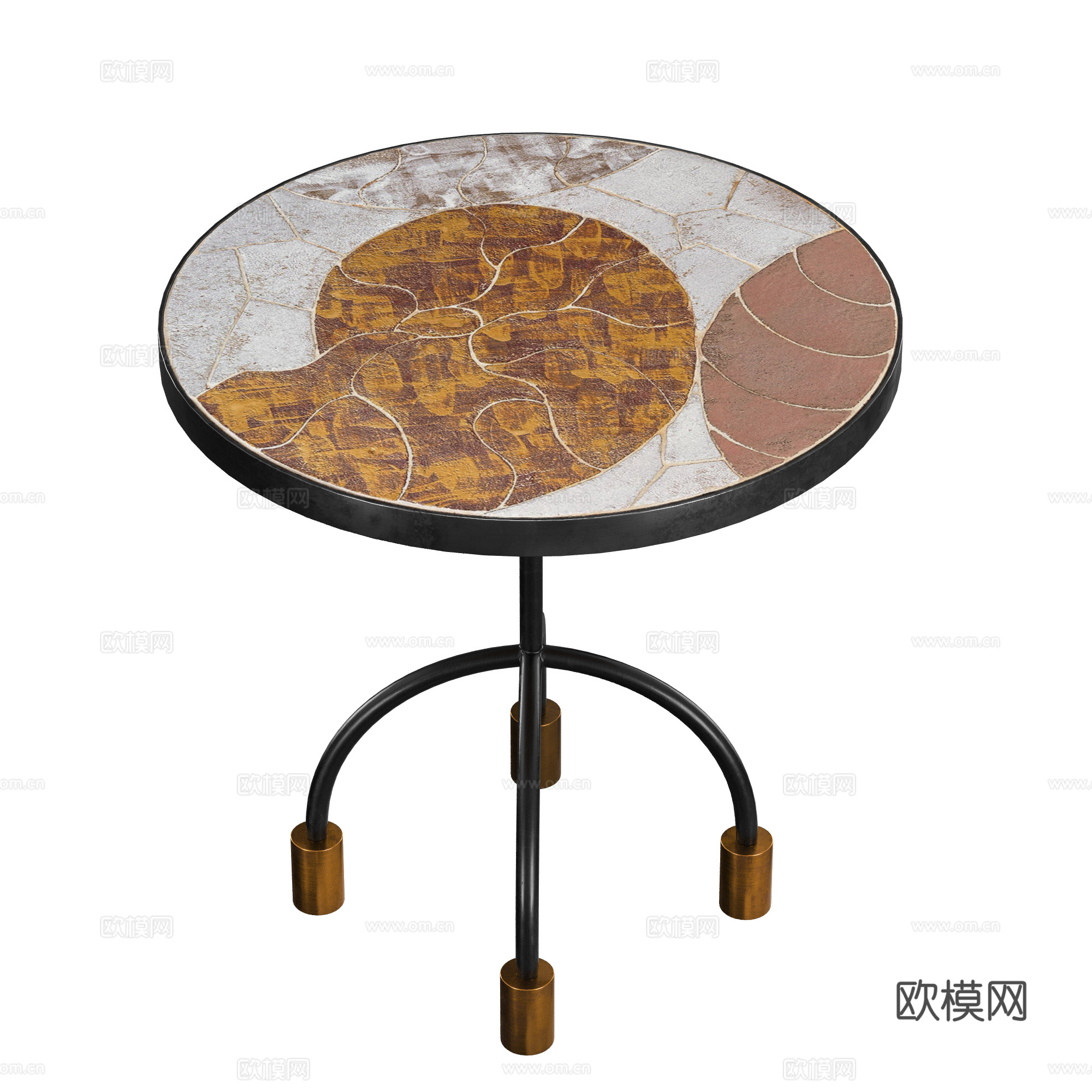 现代意式轻奢金属皮革圆茶几3d模型