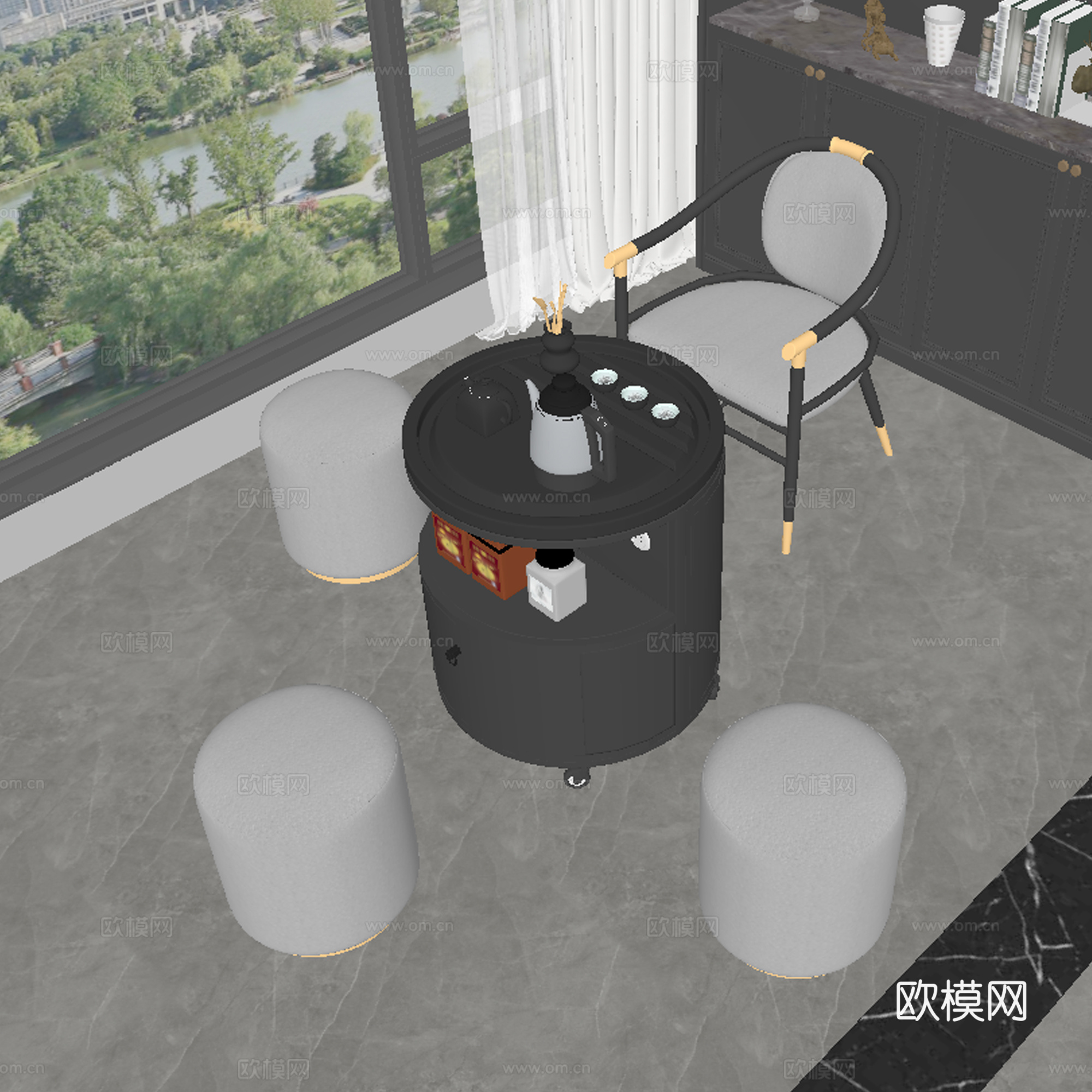 现代茶桌椅su模型