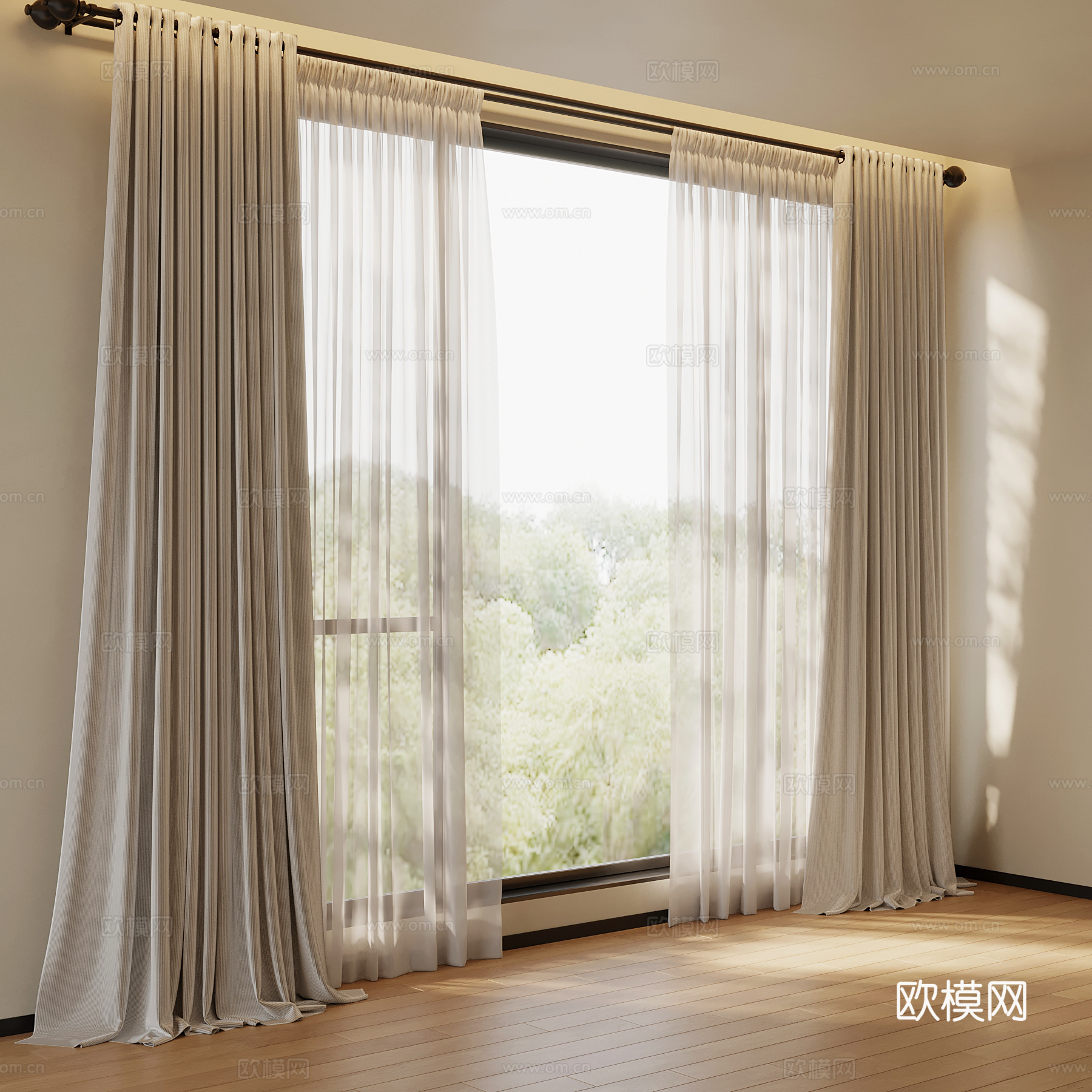 窗帘 现代窗帘 布帘 纱帘 罗马杆窗帘3d模型