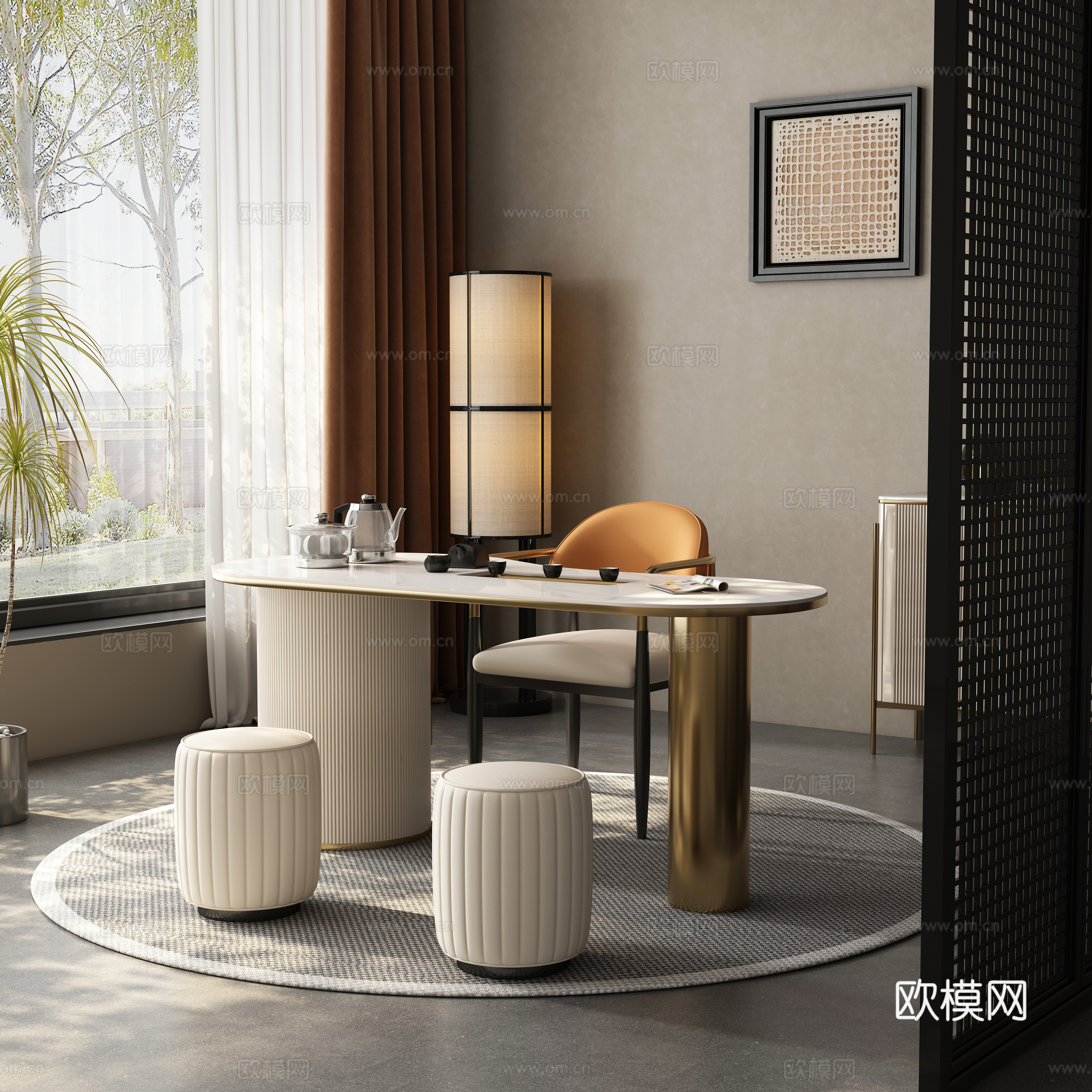 现代茶桌椅su模型