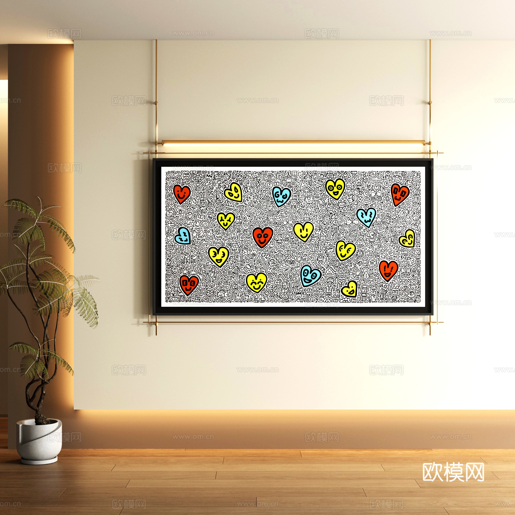 现代不锈钢吊画 涂鸦装饰画3d模型