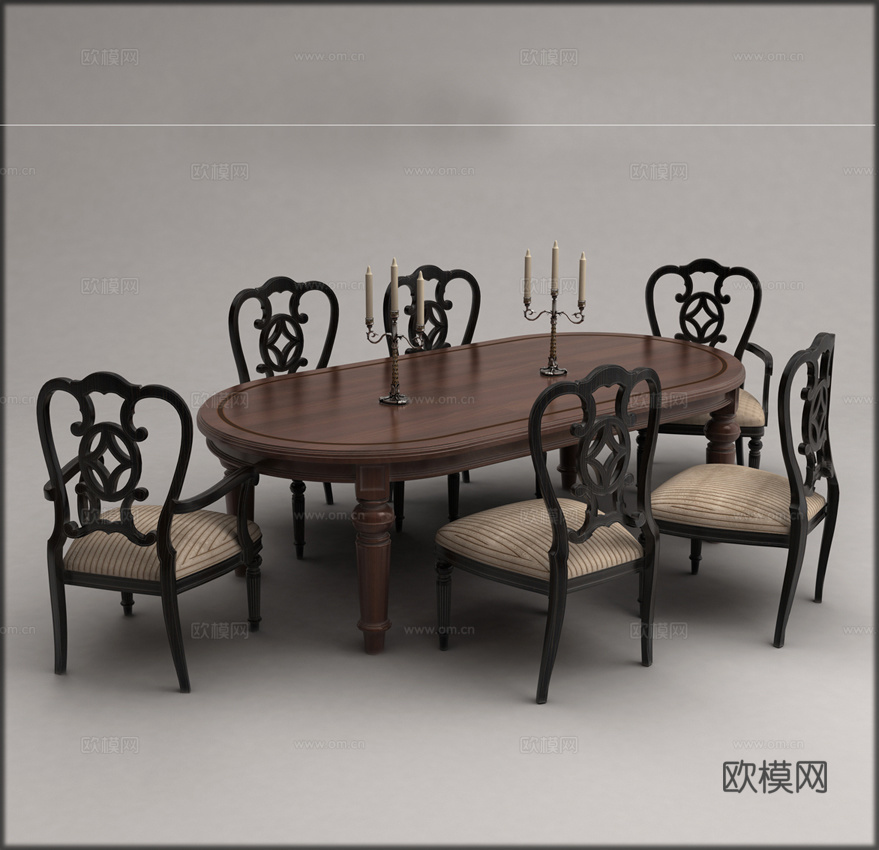 美式餐桌椅 餐椅3d模型