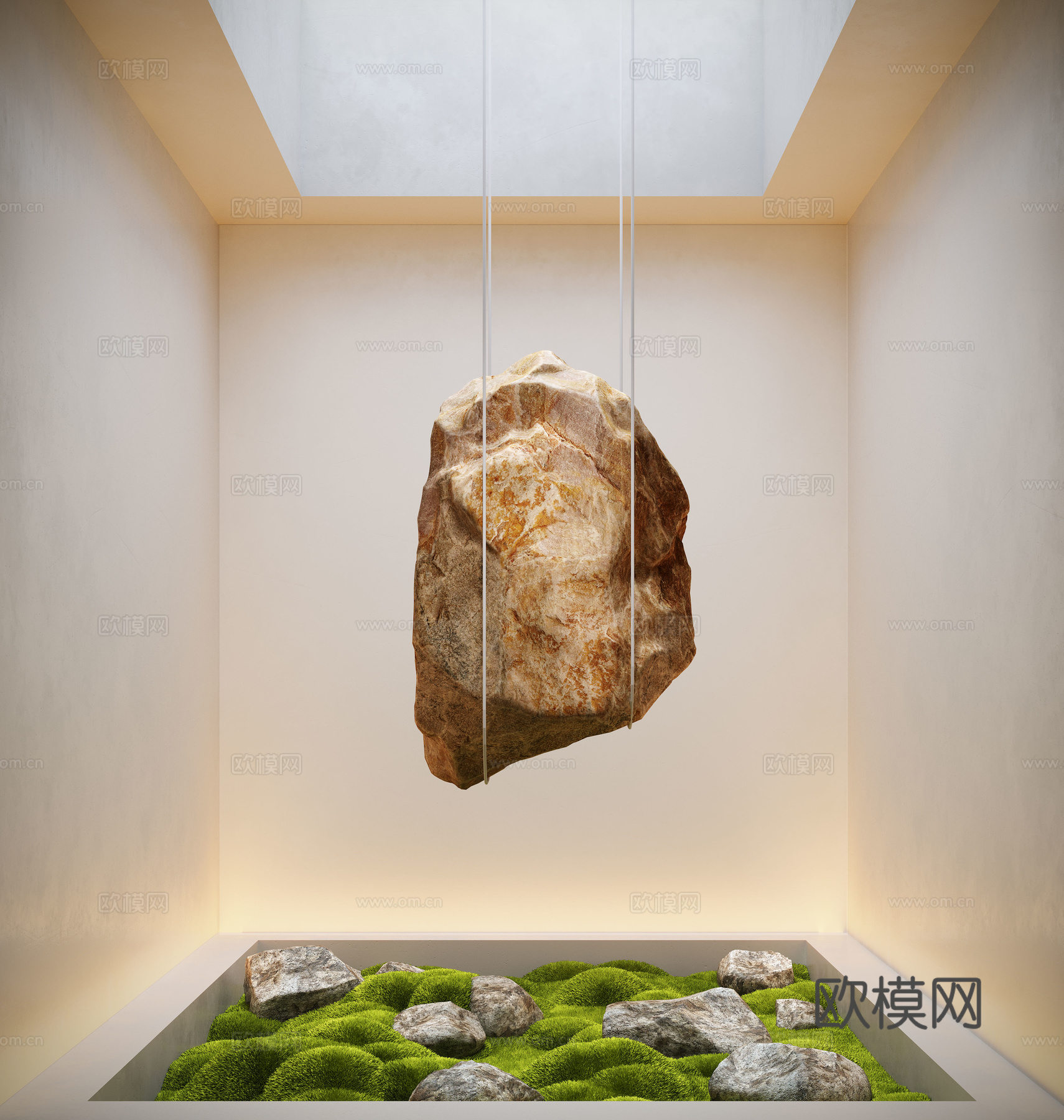 现代室内景观造景 苔藓景观 景观小品 景观石头 天井小景观3d模型