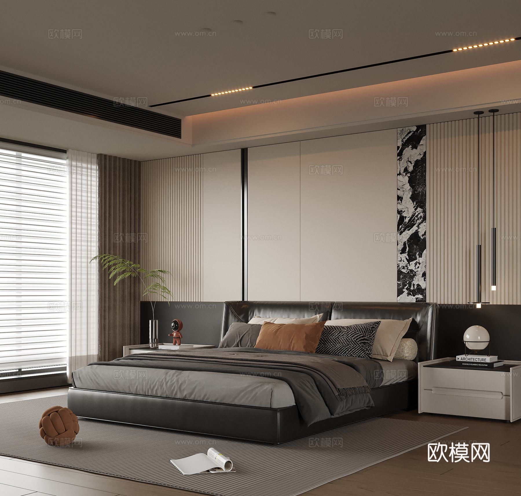 现代卧室 双人床 床头柜3d模型