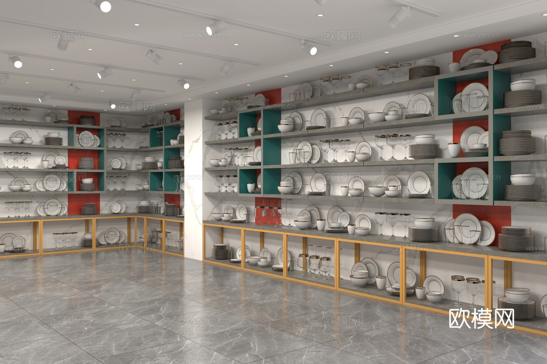 酒店用品店 酒店用品 货架 展柜货架 碗碟架 碗碟用品 酒杯3d模型