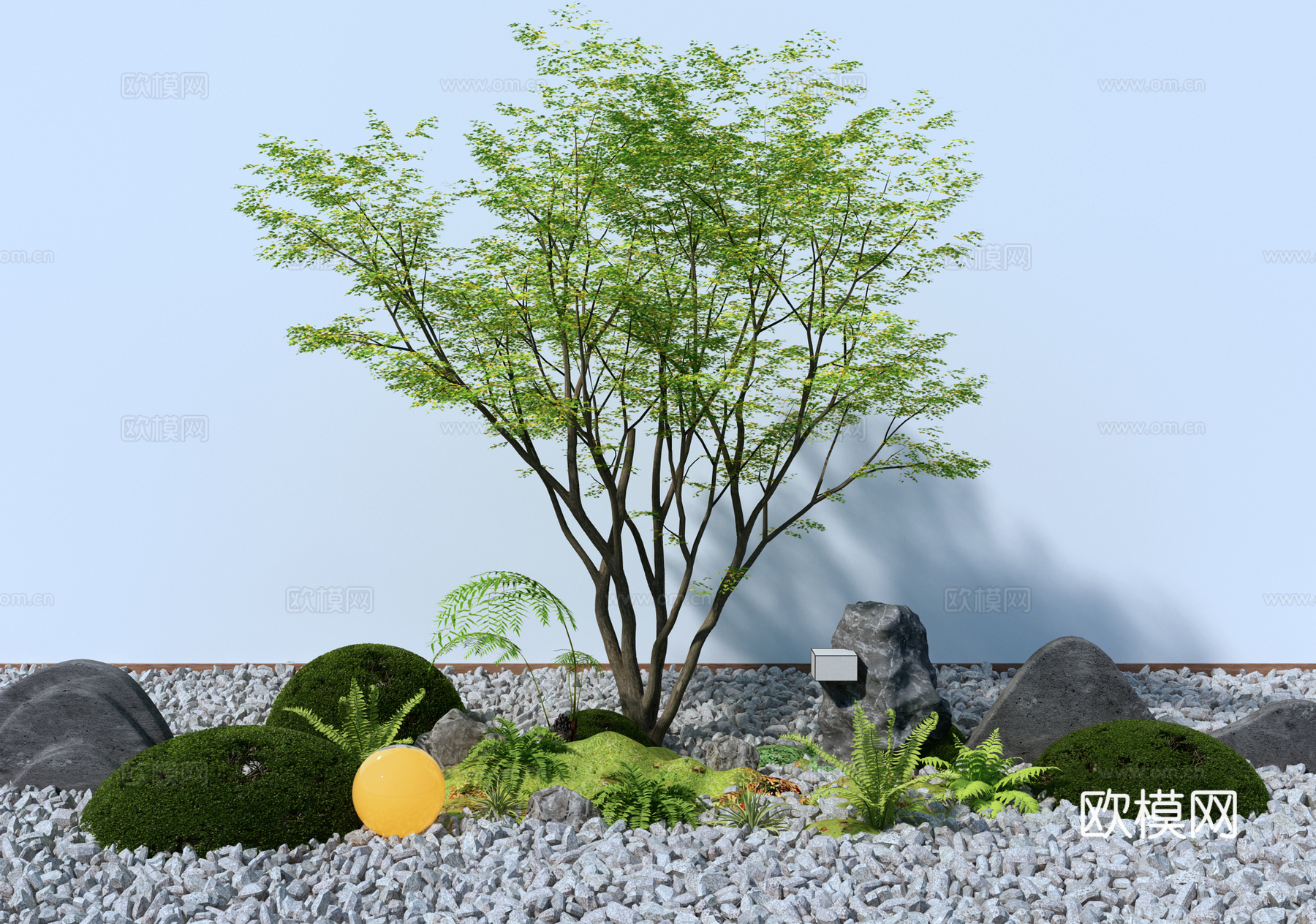庭院景观  罗汉松  假山水景  景观小品3d模型