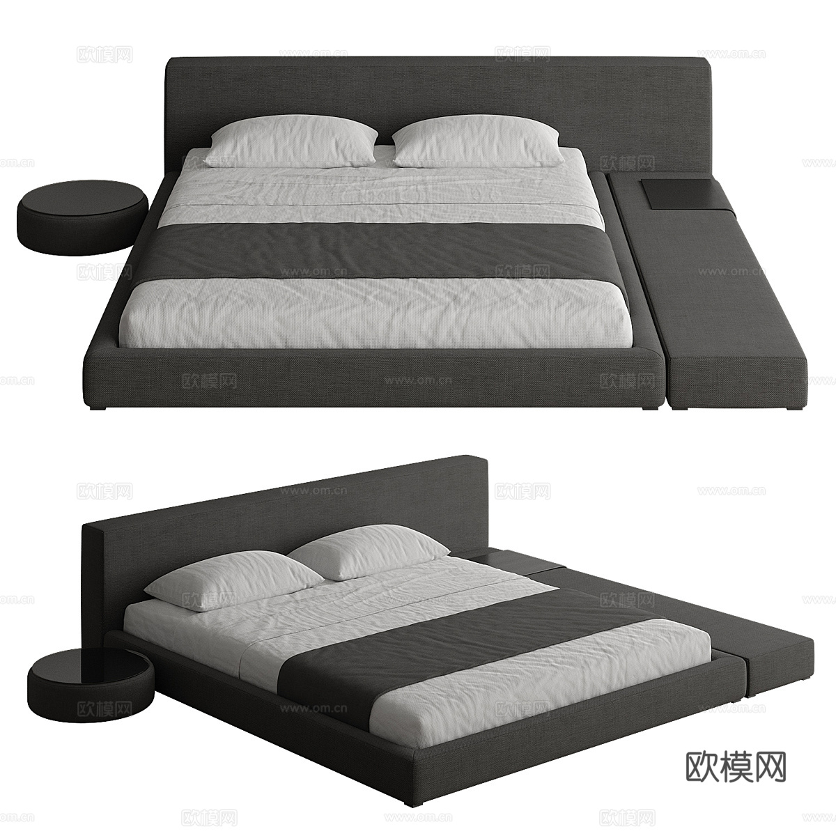 现代意式极简布艺双人床3d模型