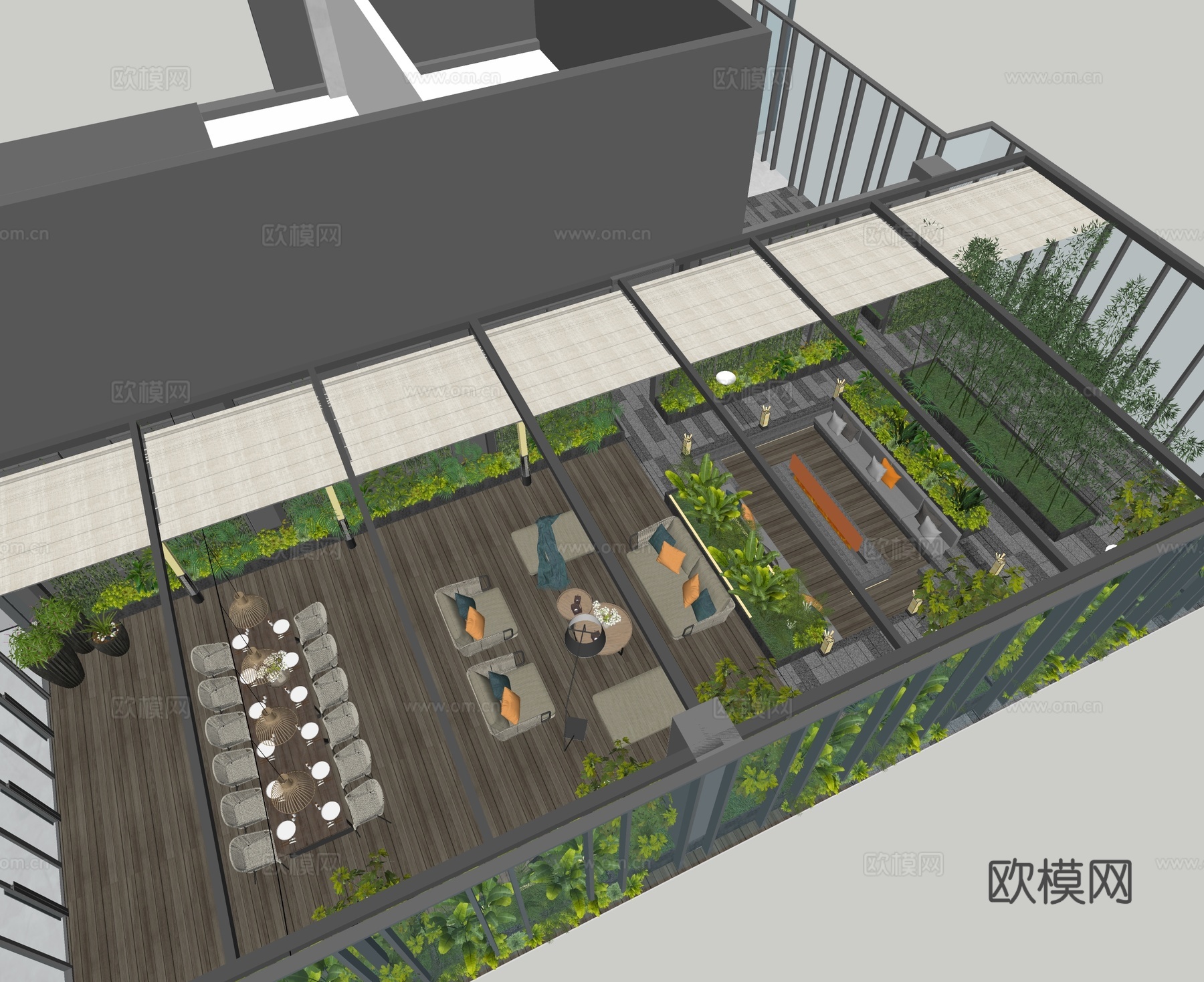 现代屋顶花园 空中花园 庭院花园su模型