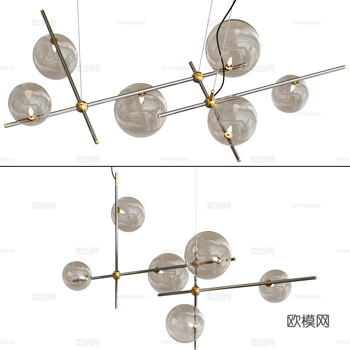 现代意式轻奢金属玻璃装饰吊灯3d模型