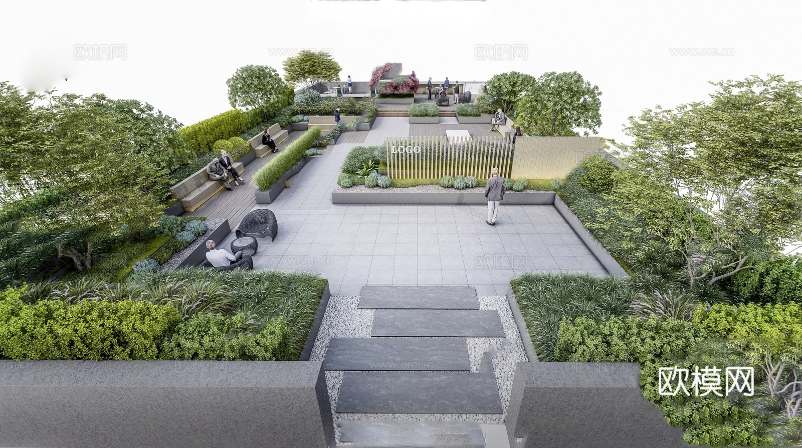 现代屋顶花园 空中花园 庭院花园su模型