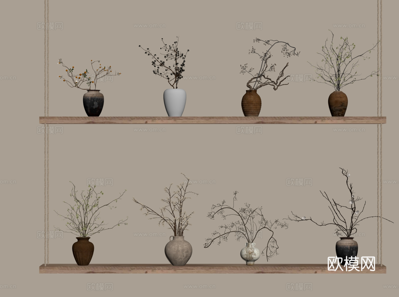 新中式花瓶 插花 枯枝摆件su模型