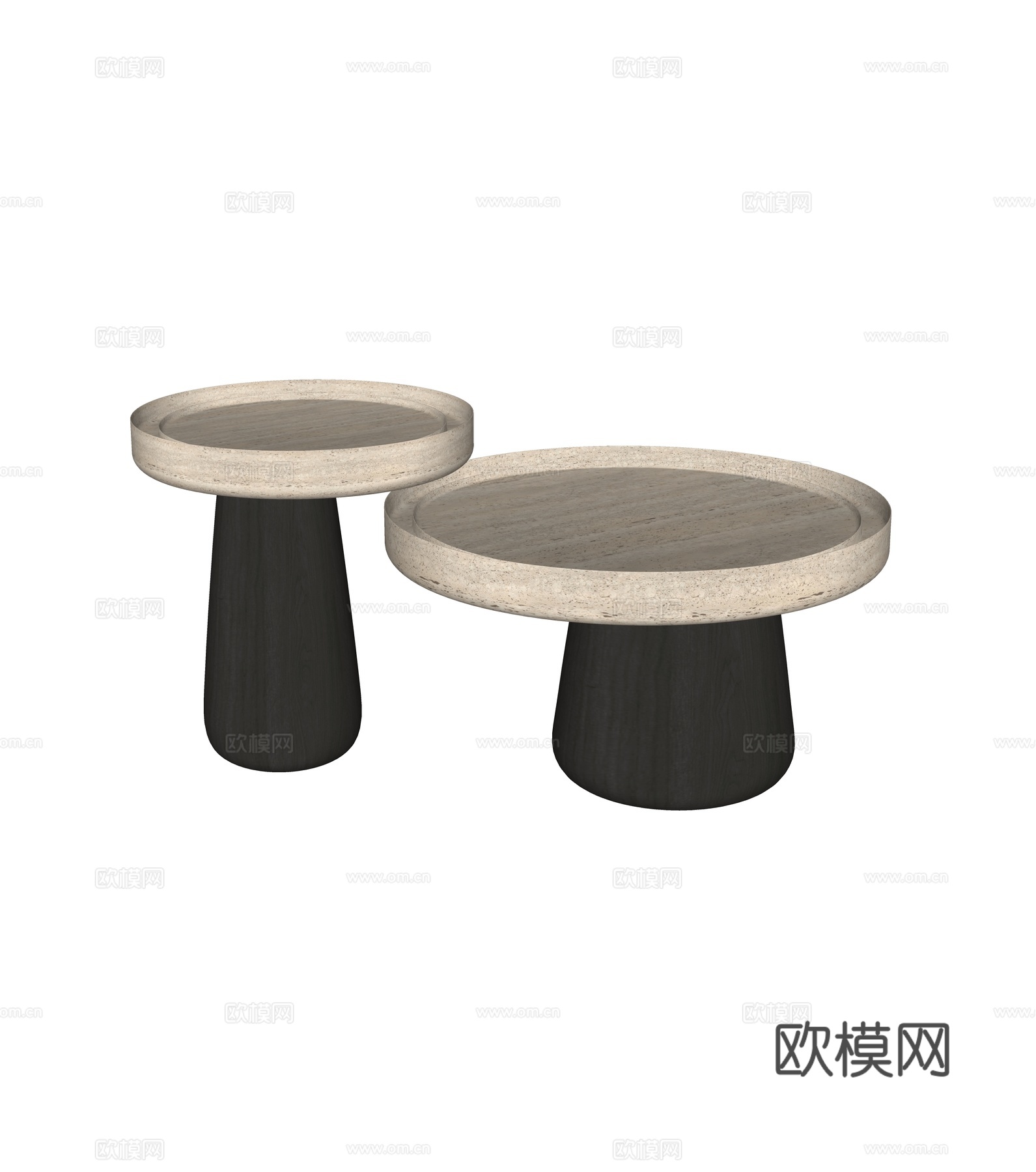 侘寂风圆形边几 圆几 茶几组合su模型