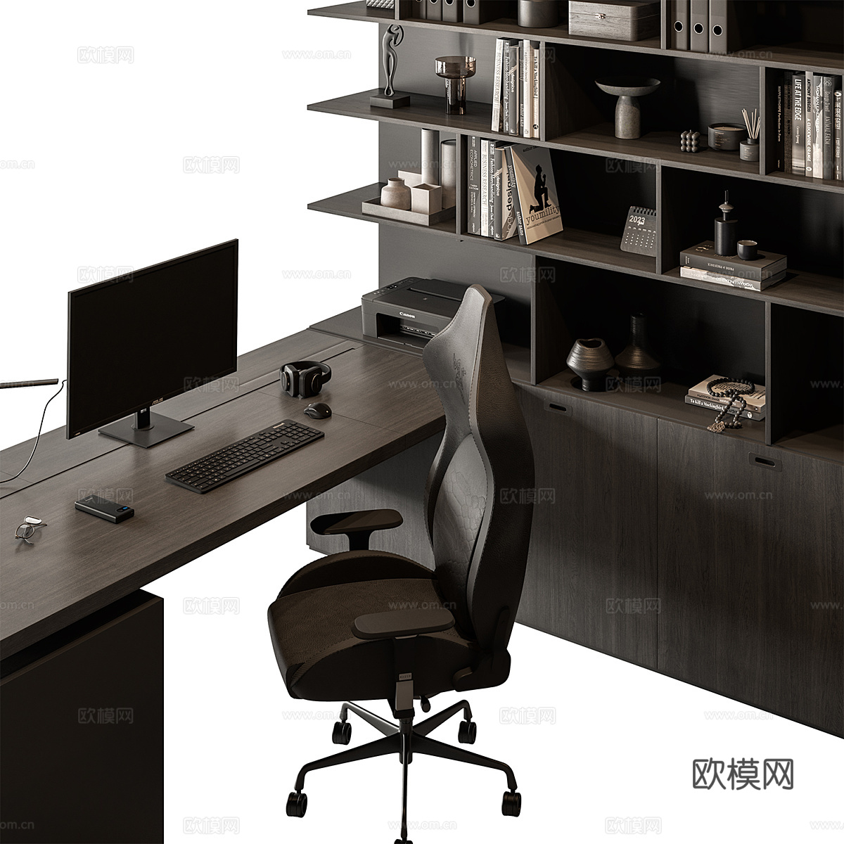 现代意式极简办公桌椅3d模型