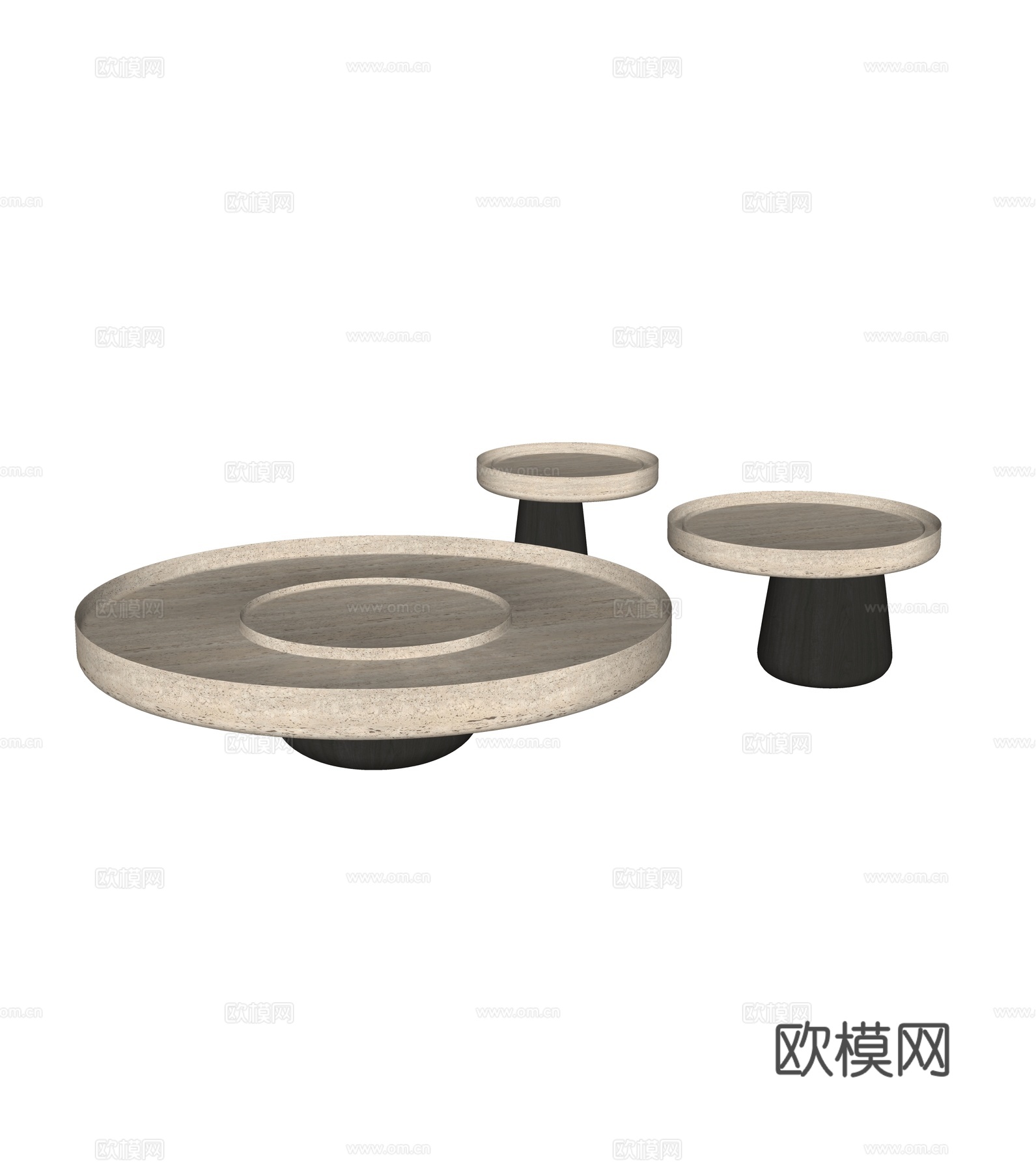 侘寂风圆形子母茶几组合su模型