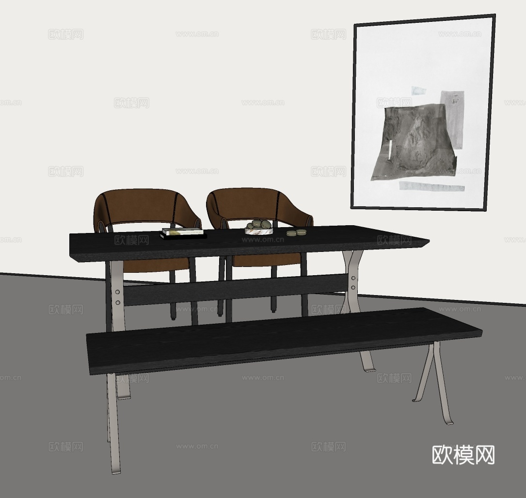 现代餐桌椅组合 轻奢餐桌椅组合 意式餐桌椅组合su模型