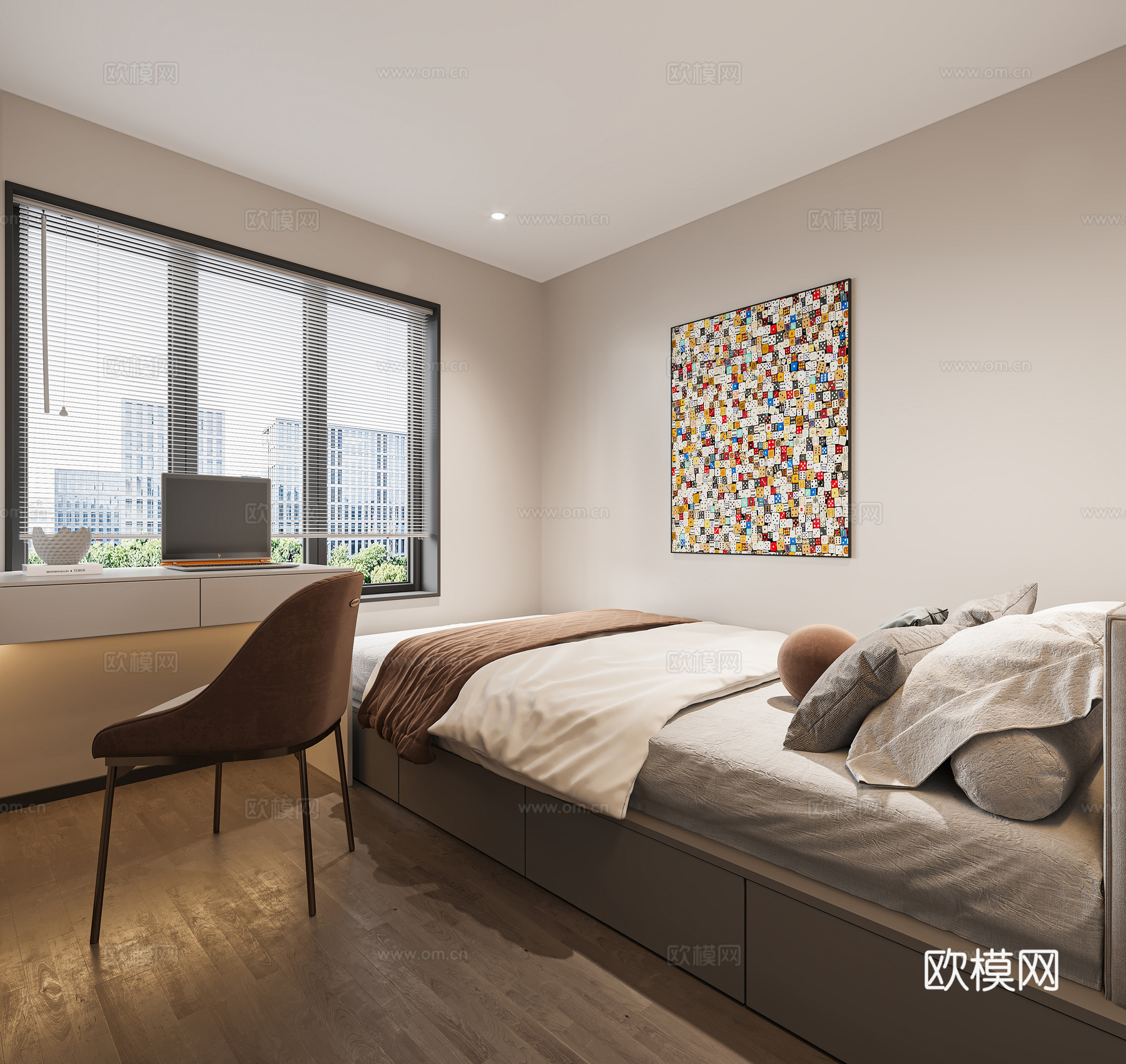 现代榻榻米卧室3d模型下载